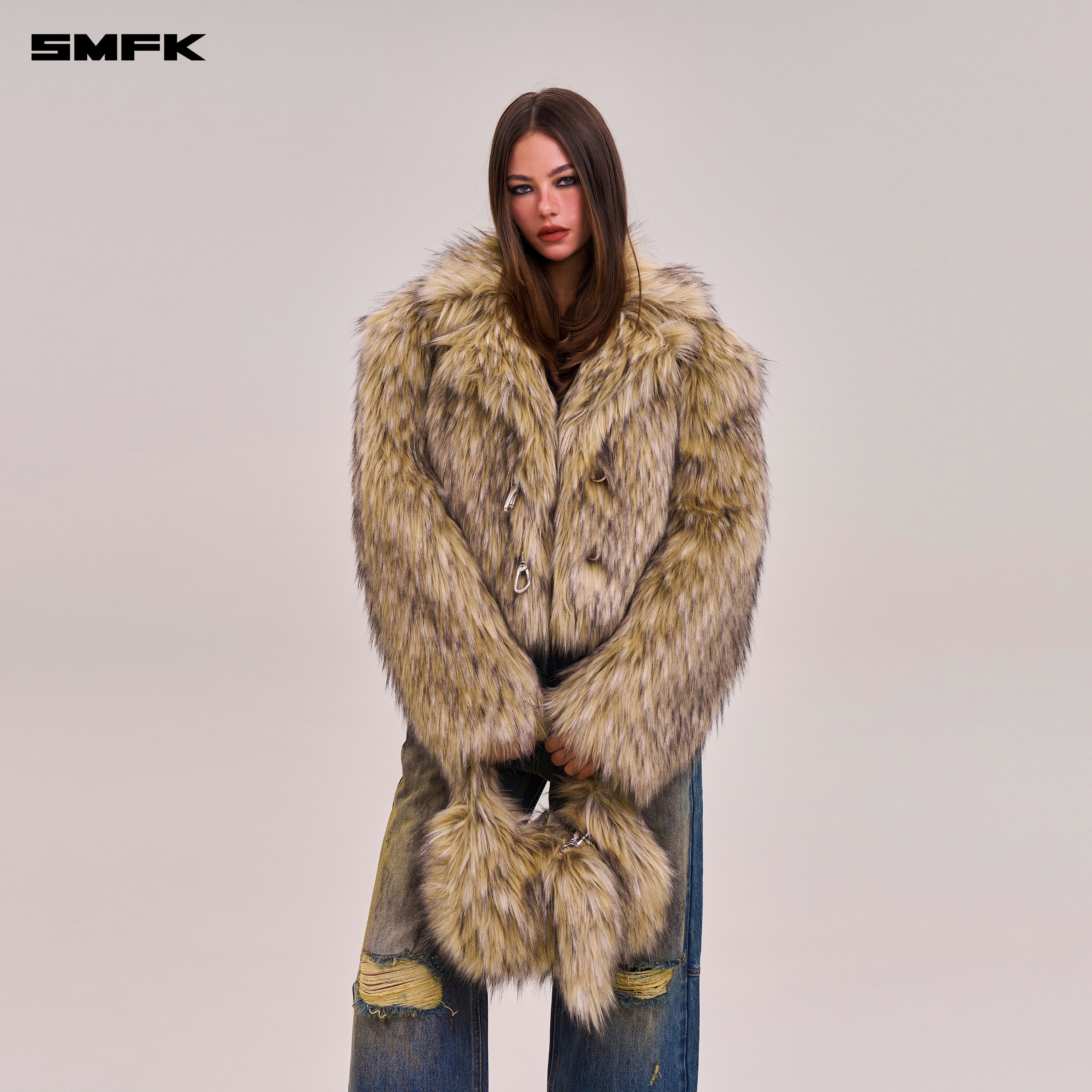 COMPASS COBBLE FURRY BAG/SMALL WOLF BROWN