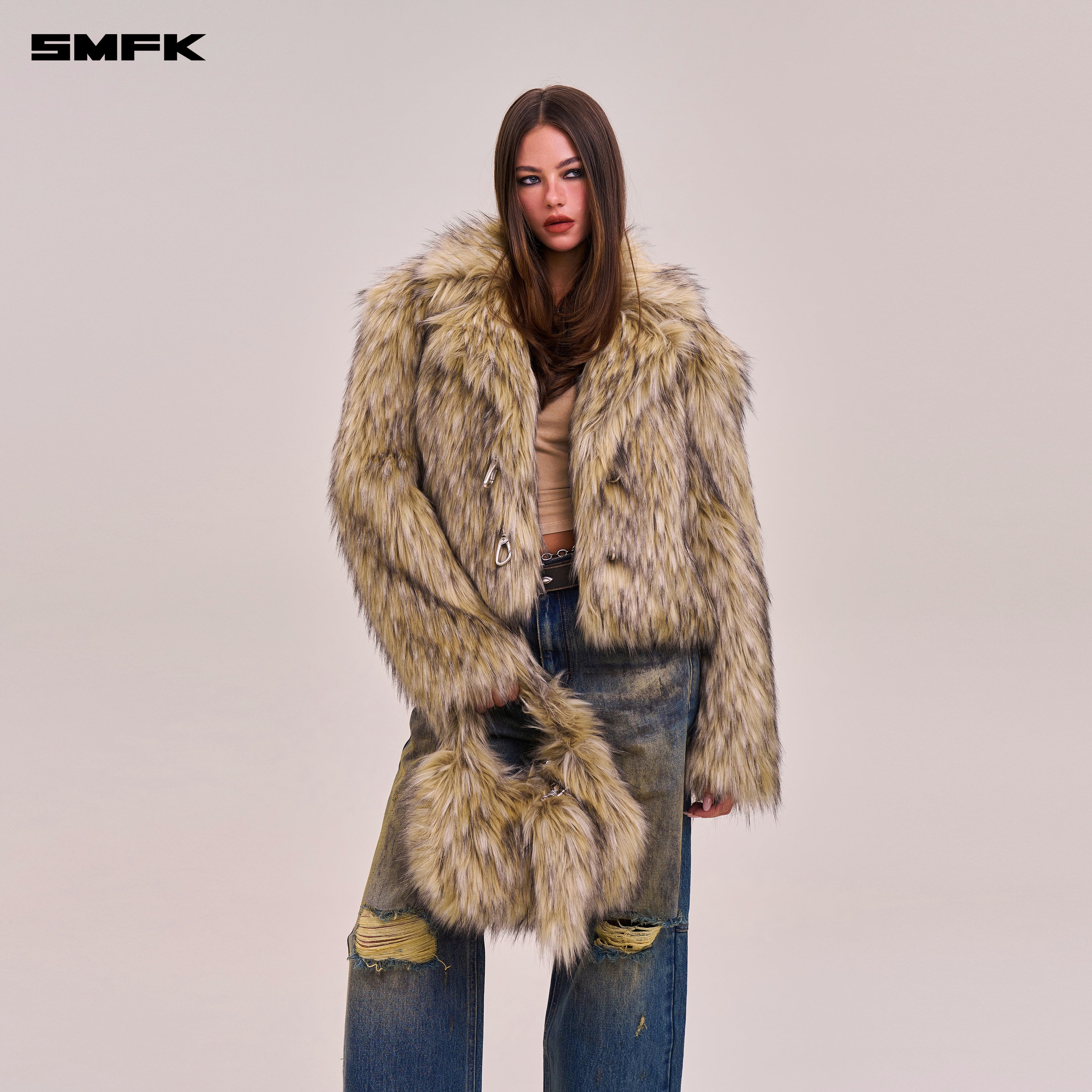 COMPASS COBBLE FURRY BAG/SMALL WOLF BROWN