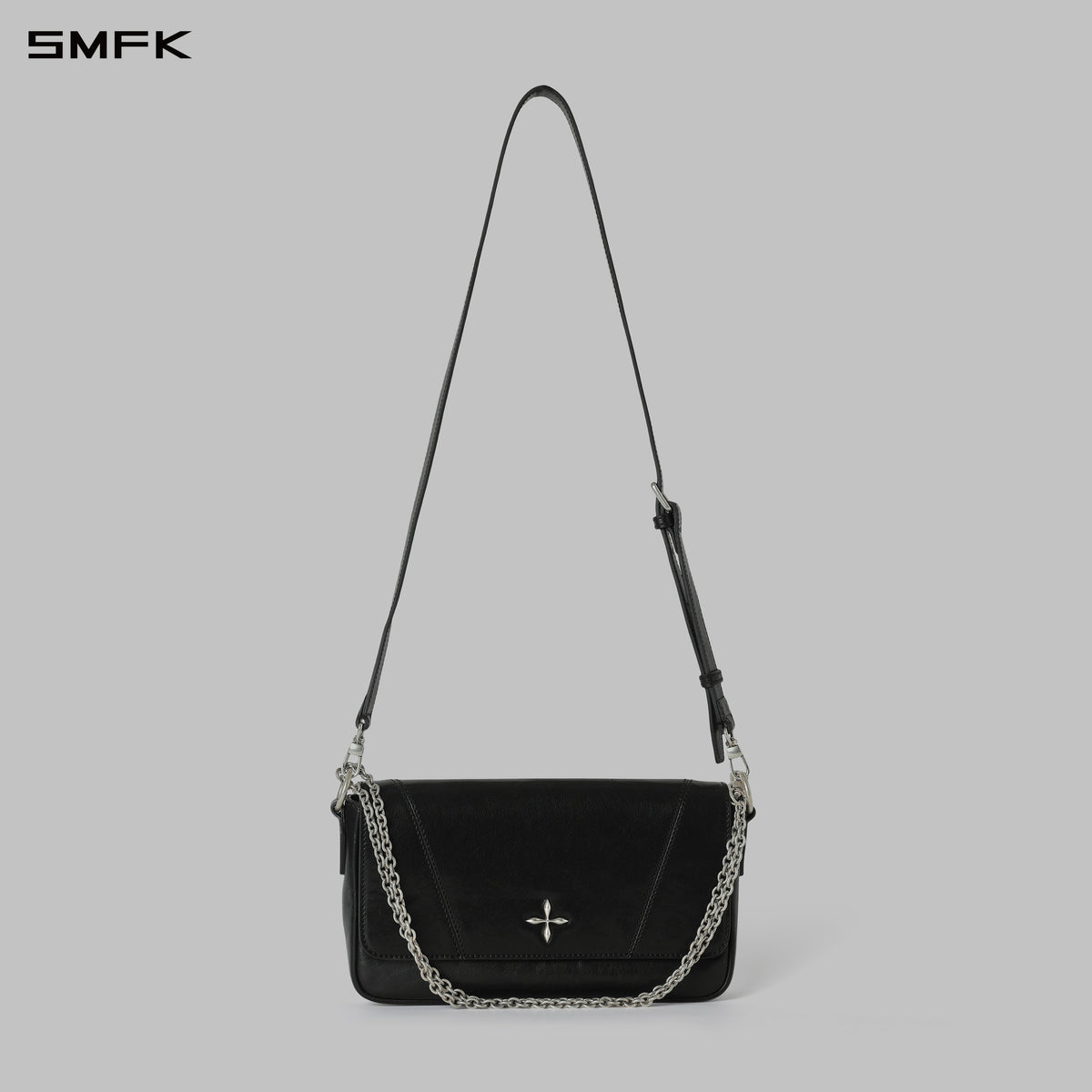 CORE CLASSIC  LEATHER FLAP SHOULDER CHAIN BAG/MEDUIM WILD BLACK
