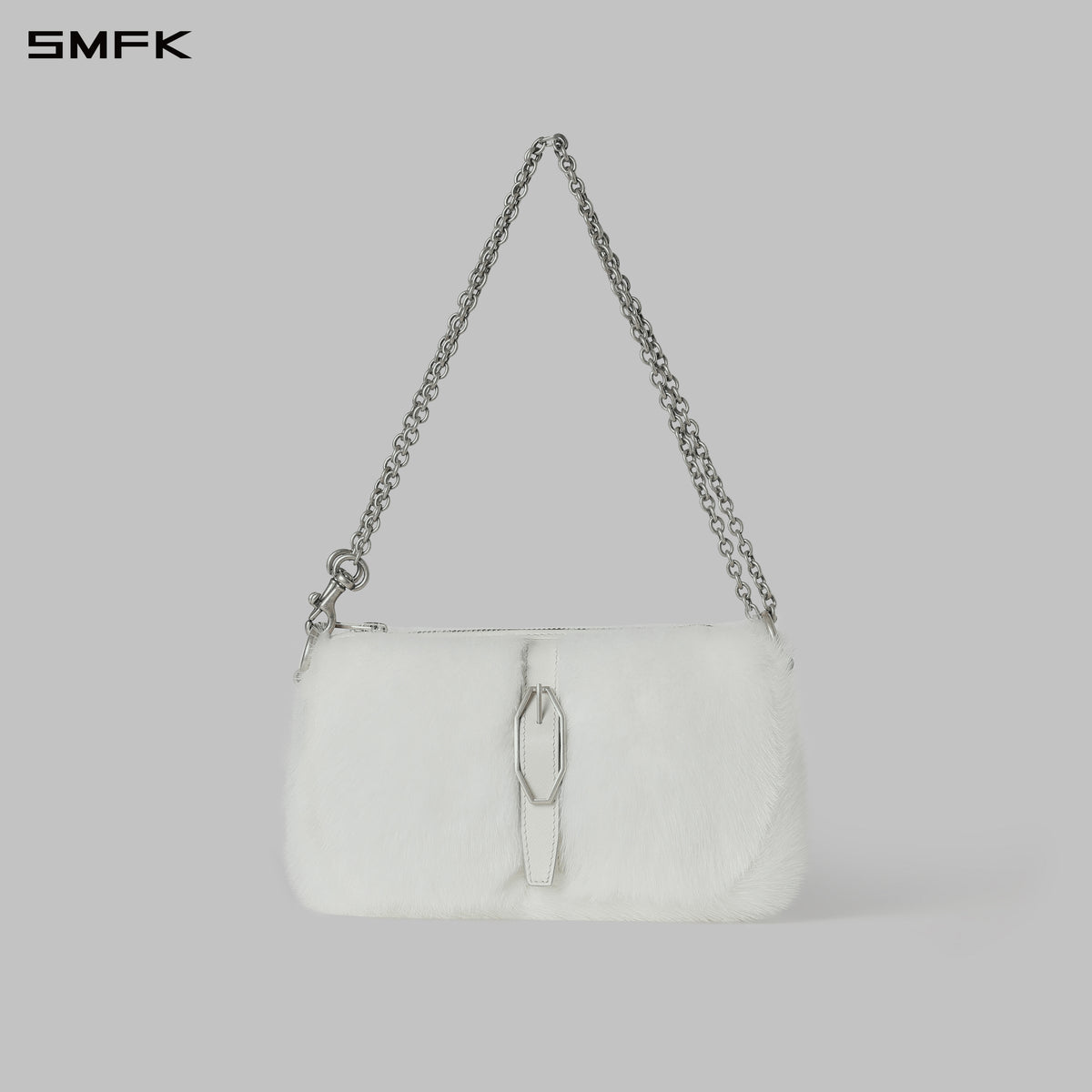 SLEEK LIGHTWEIGHT MINIMALIST PRISM PIN BUCKLE CHAIN BAG/SMALL ASHEN WHITE
