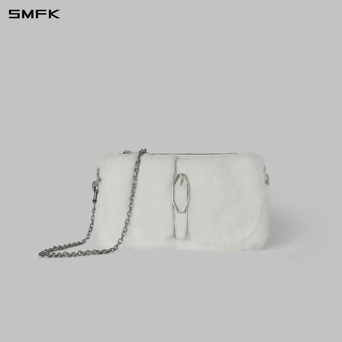 SLEEK LIGHTWEIGHT MINIMALIST PRISM PIN BUCKLE CHAIN BAG/SMALL ASHEN WHITE