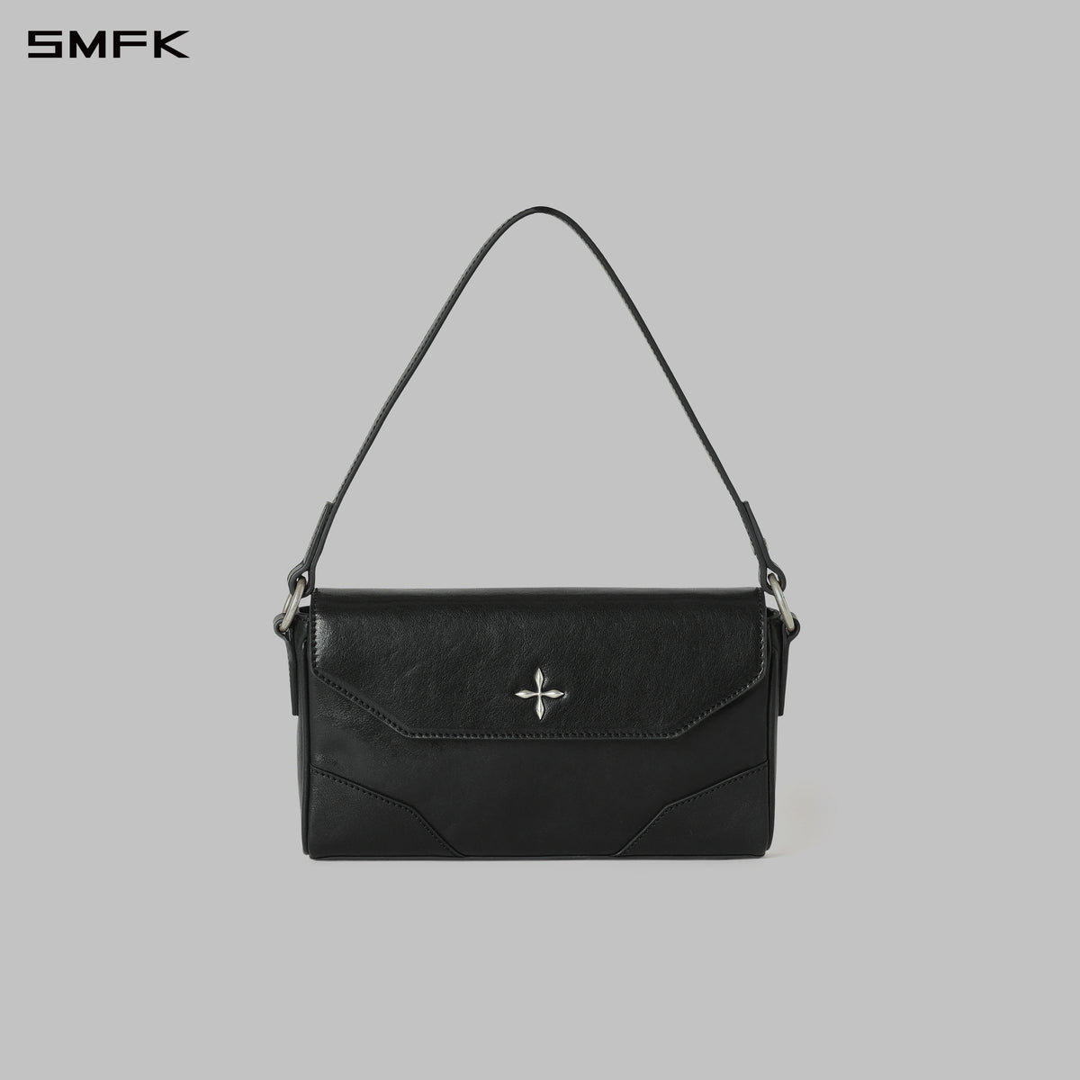MIRAGE TRAPE LEATHER FLAP SHOULDER BAG/SMALL WILD BLACK