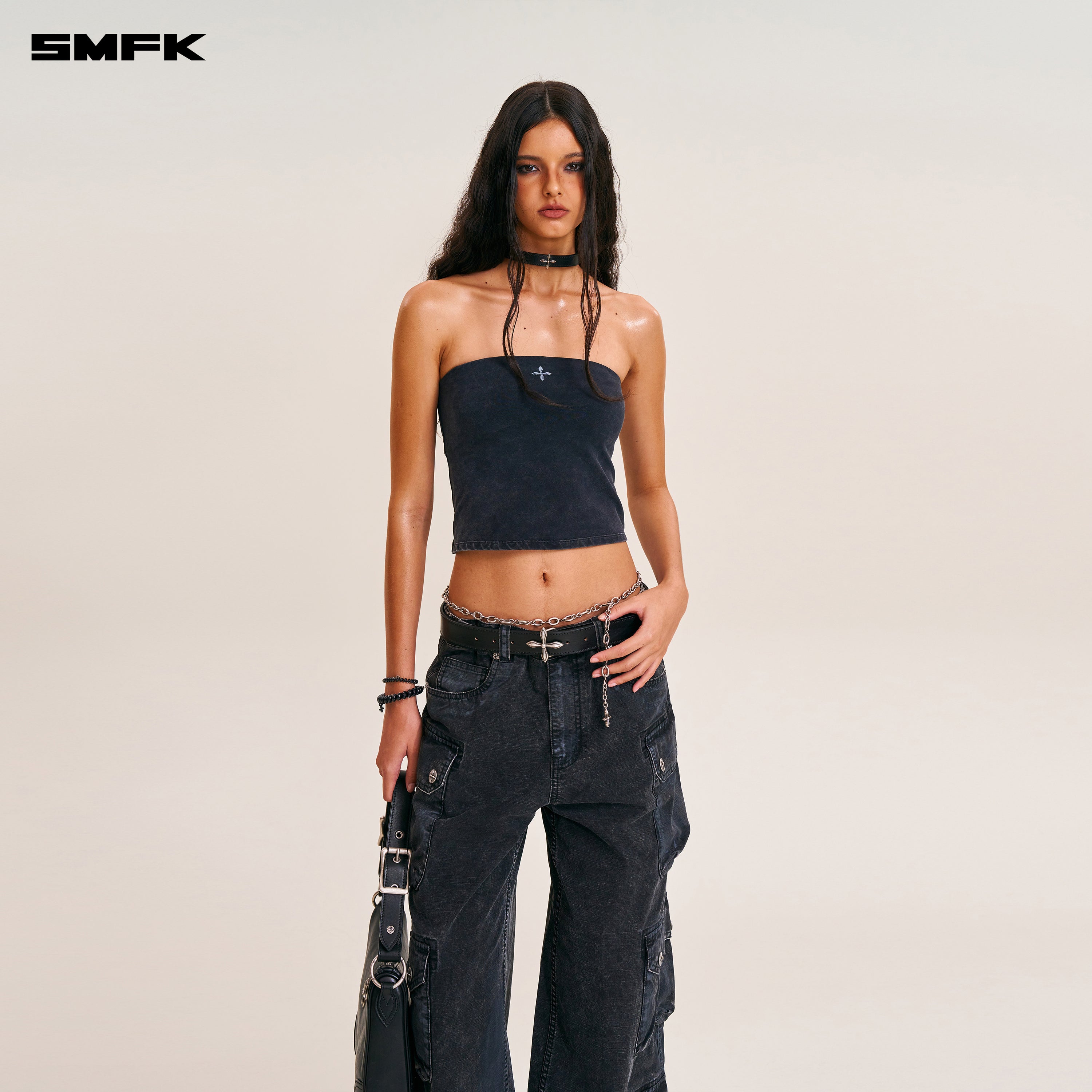 クロスリベットハンドメイドホースレザーカラー ミディアム ウィルダネス ブラック