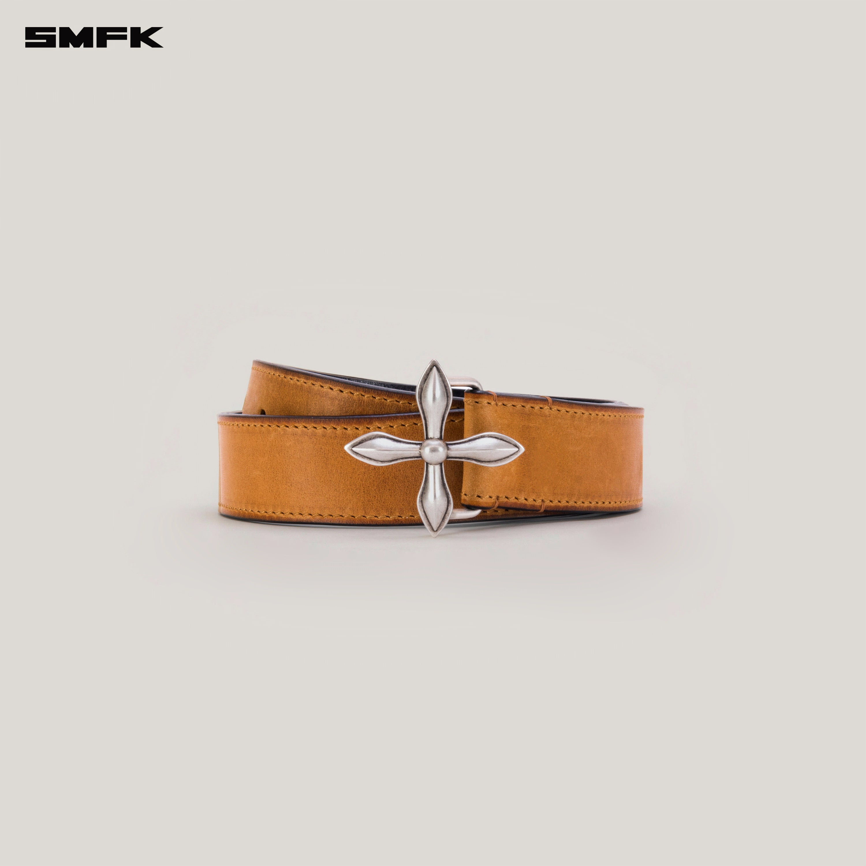 COMPASS TOTEM HANDCRAFT PATINA LEATHER BELT CARAMEL PATINA