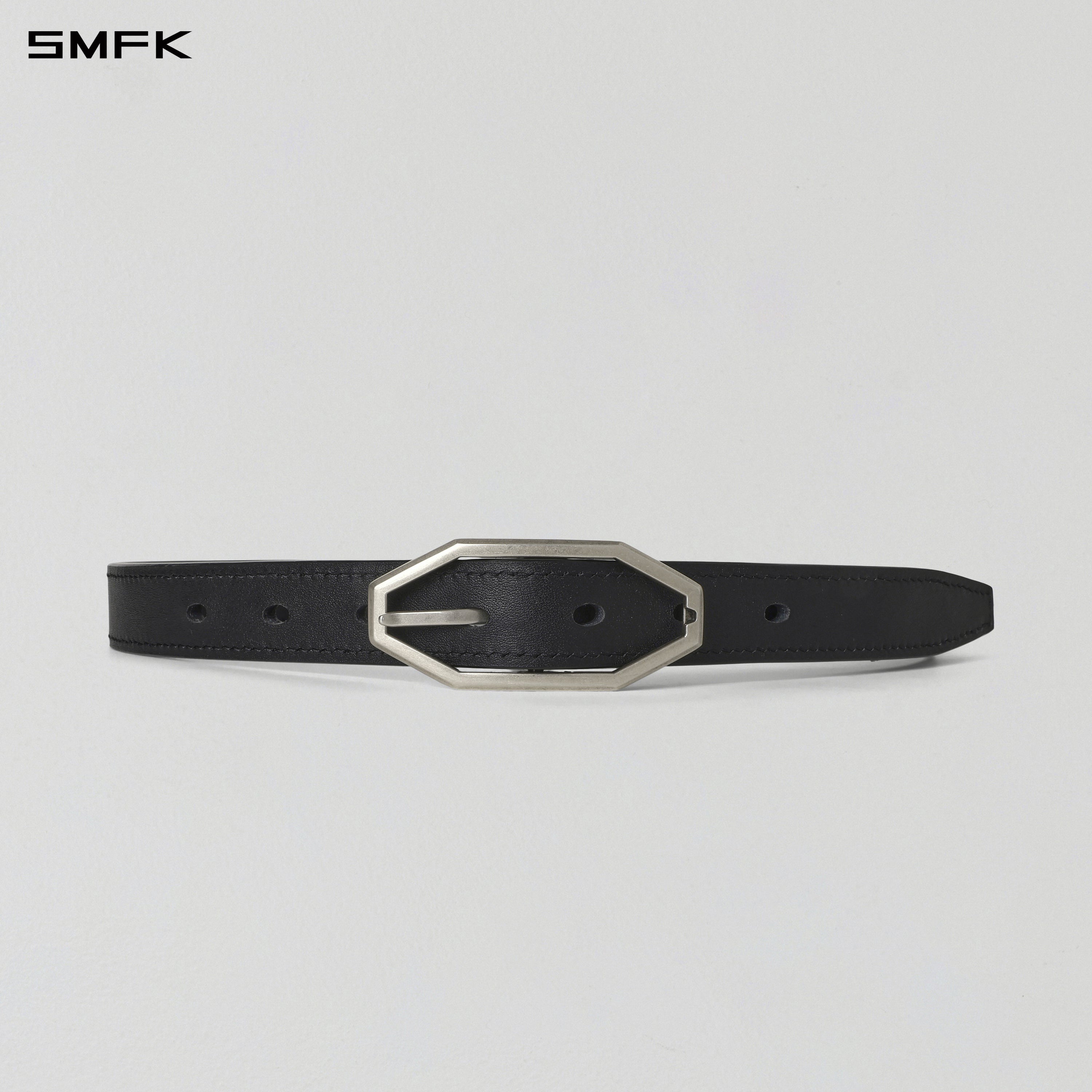 PRISM BUCKLE LEATHER THIN BELT/COW LEATHER/U WILD BLACK