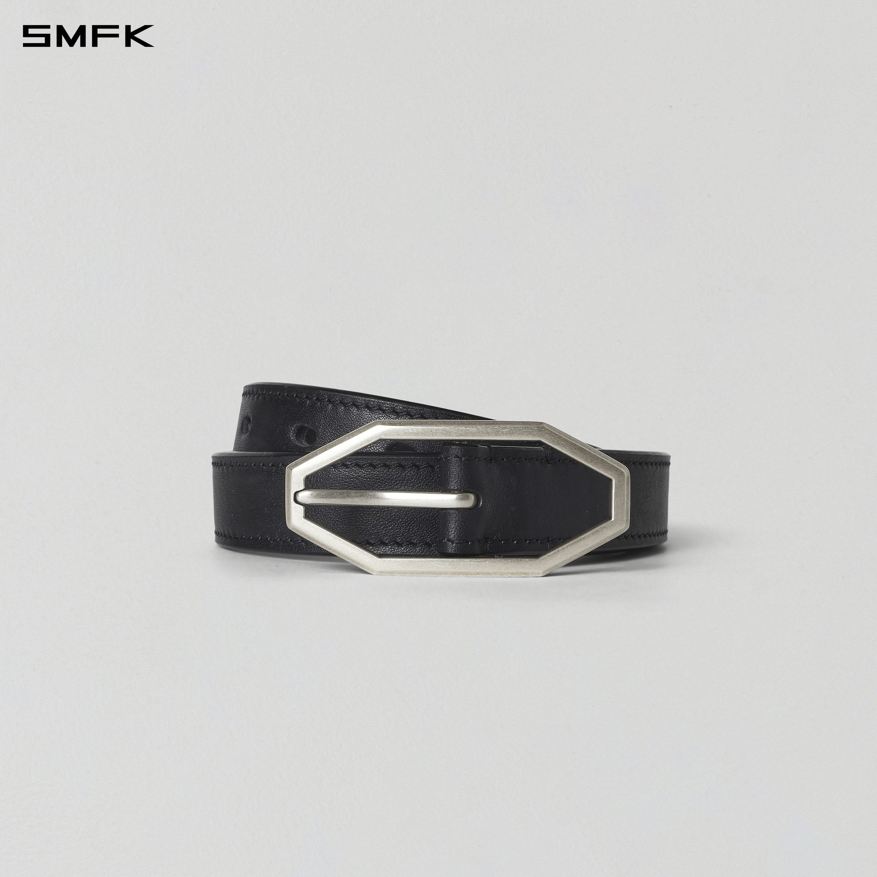 PRISM BUCKLE LEATHER THIN BELT/COW LEATHER/U WILD BLACK
