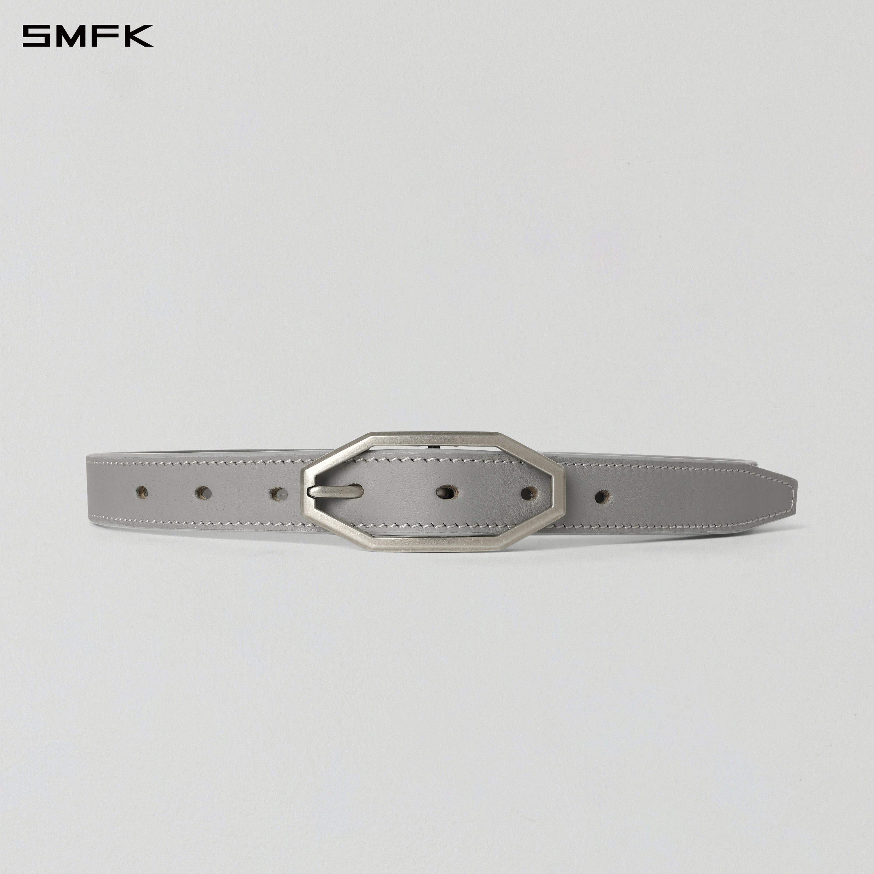 PRISM BUCKLE LEATHER THIN BELT/COW LEATHER/U MIST GREY