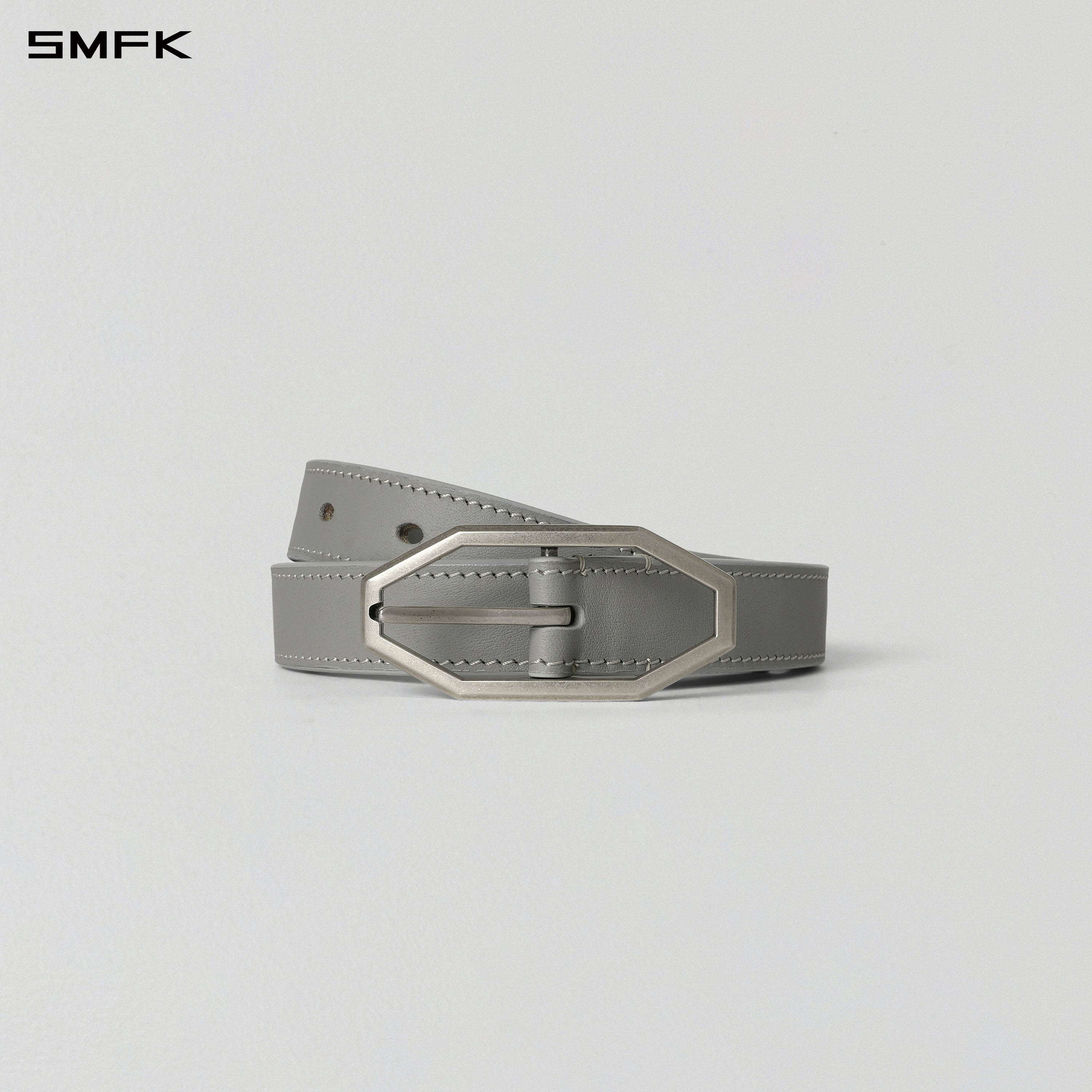 PRISM BUCKLE LEATHER THIN BELT/COW LEATHER/U MIST GREY