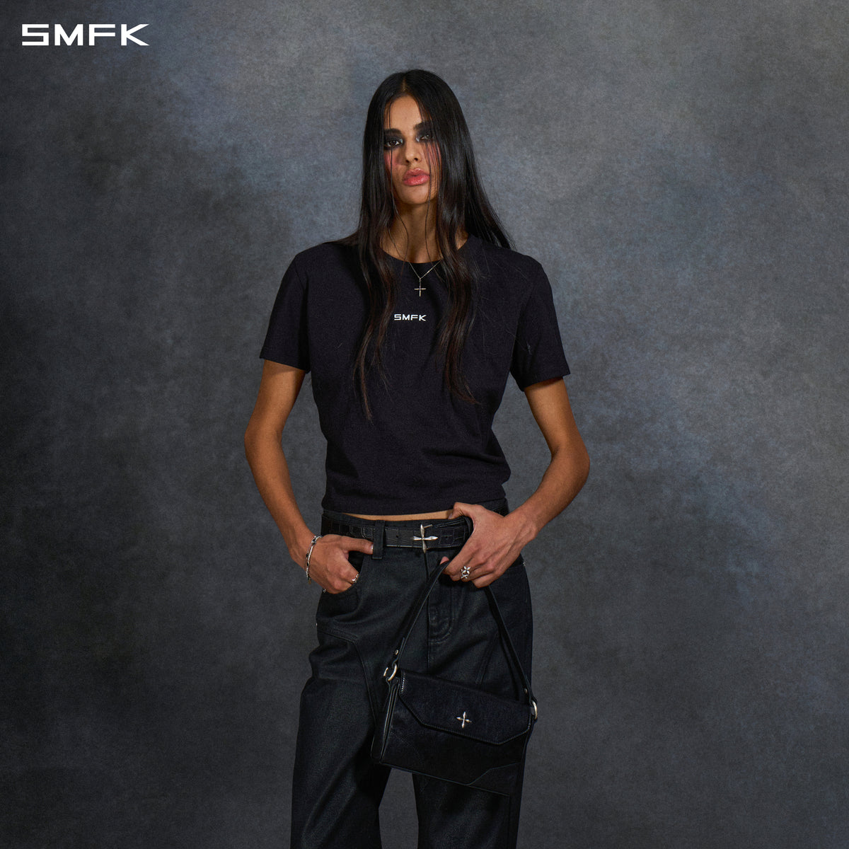 COMPASS LEATHER BELT/COW LEATHER/U CROC BLACK