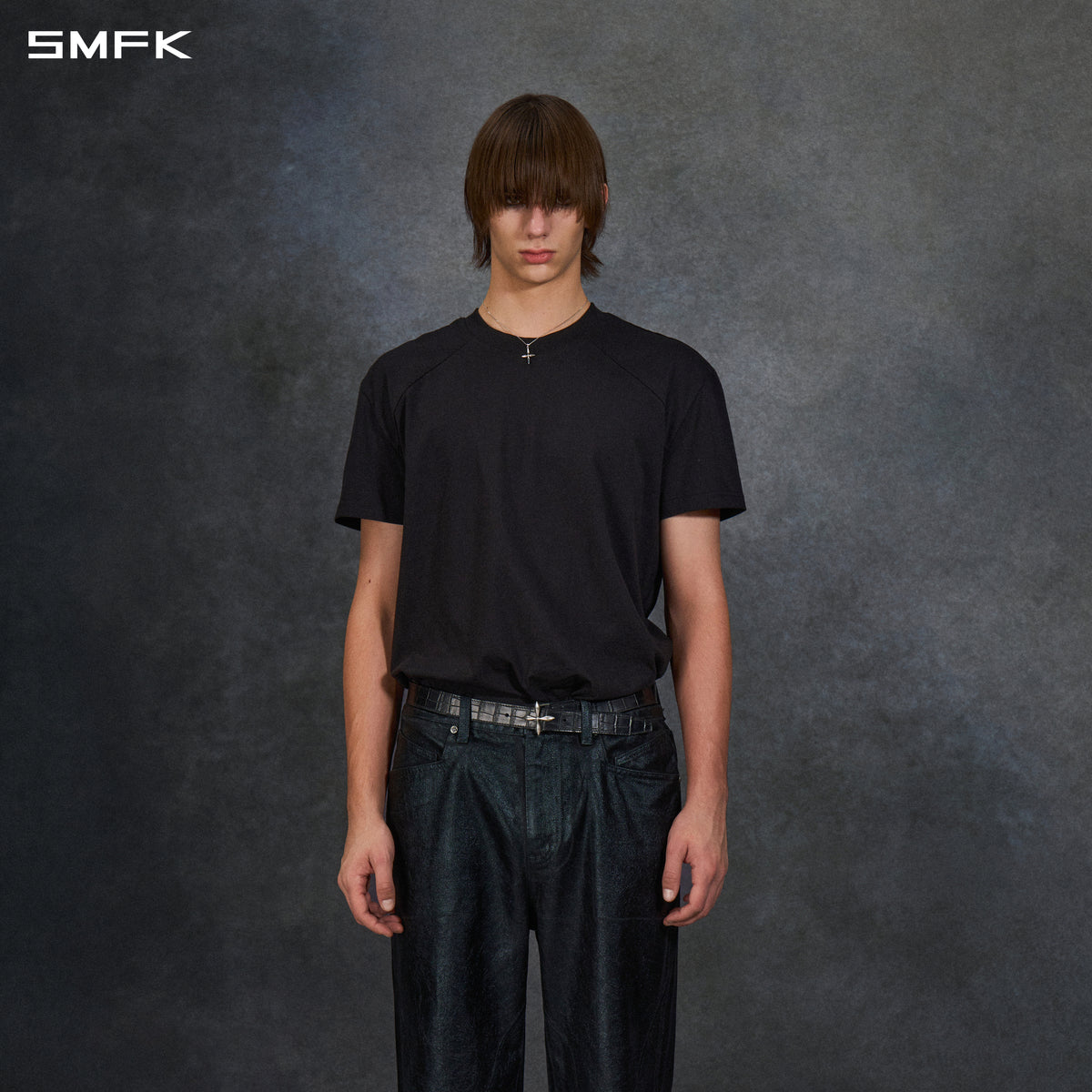 COMPASS LEATHER BELT/COW LEATHER/U CROC BLACK