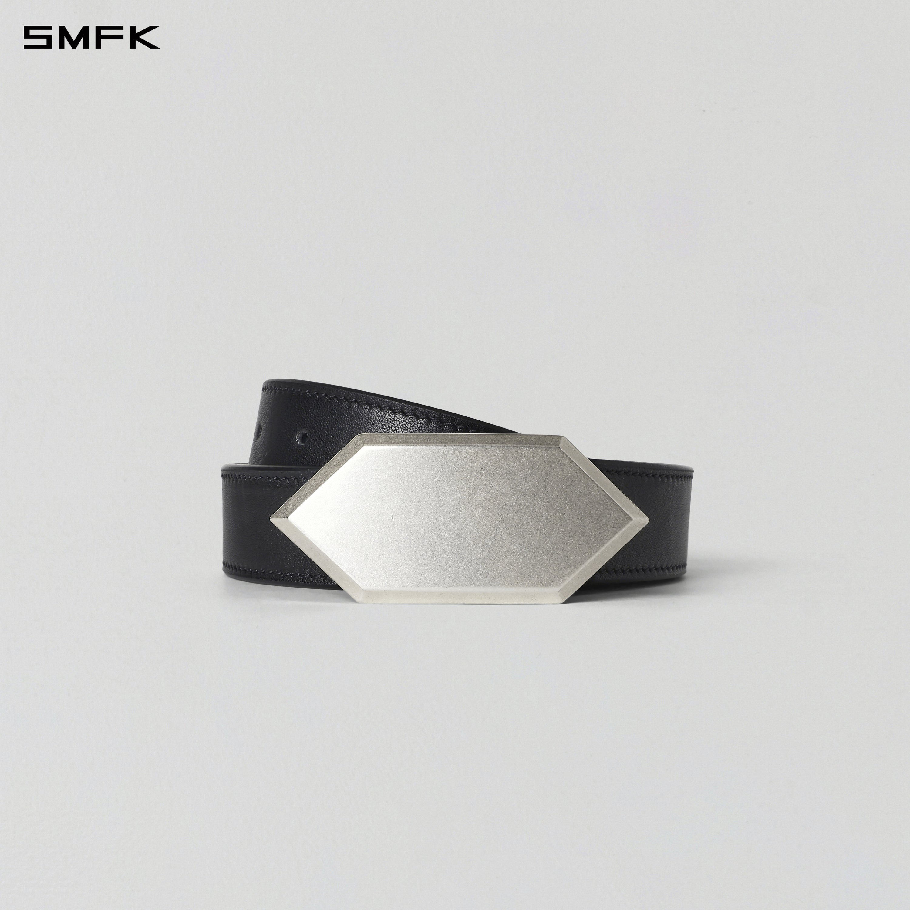 CRYSTAL LEATHER BELT/ COW LEATHER/U INK BLACK