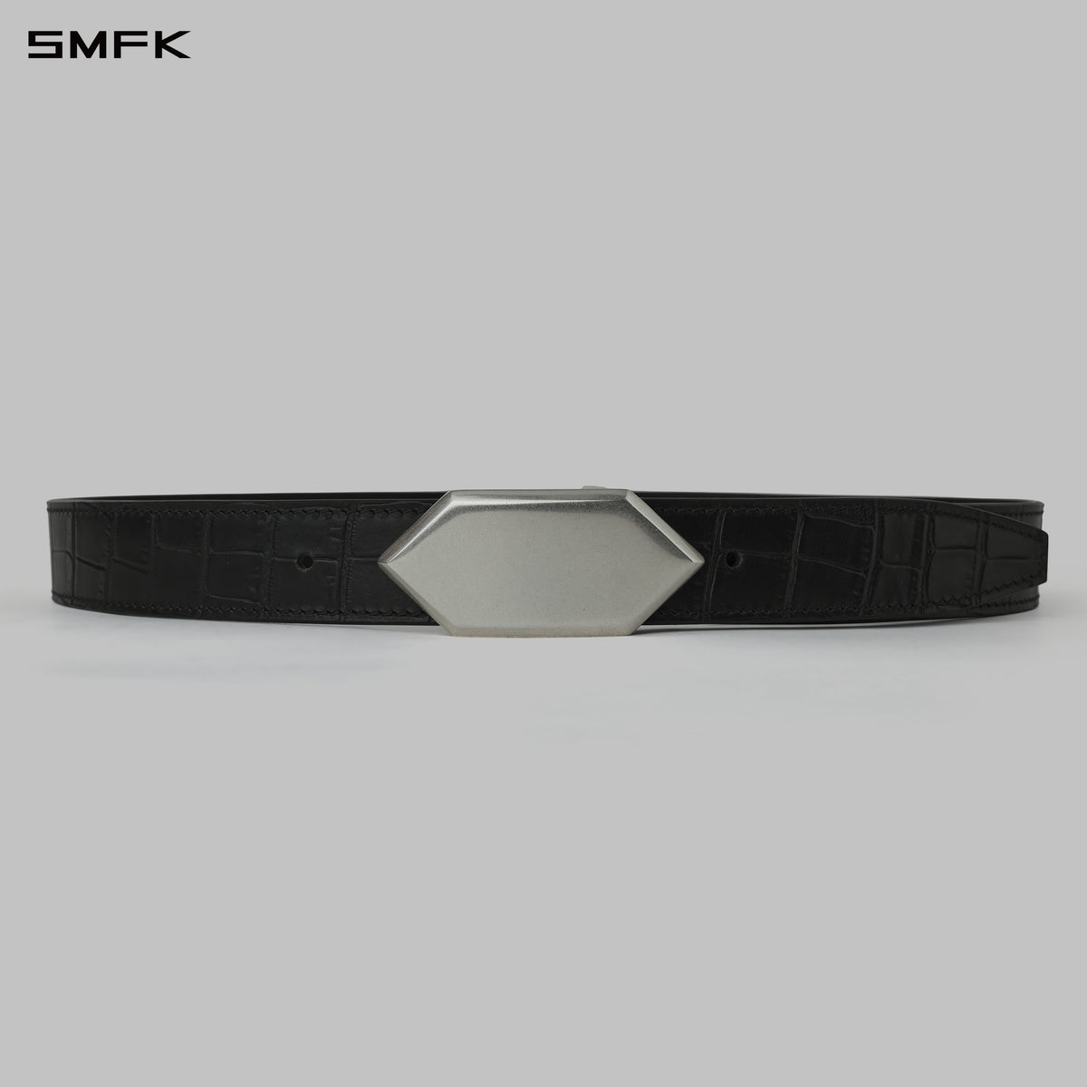 CRYSTAL LEATHER BELT/ COW LEATHER/U CROC BLACK
