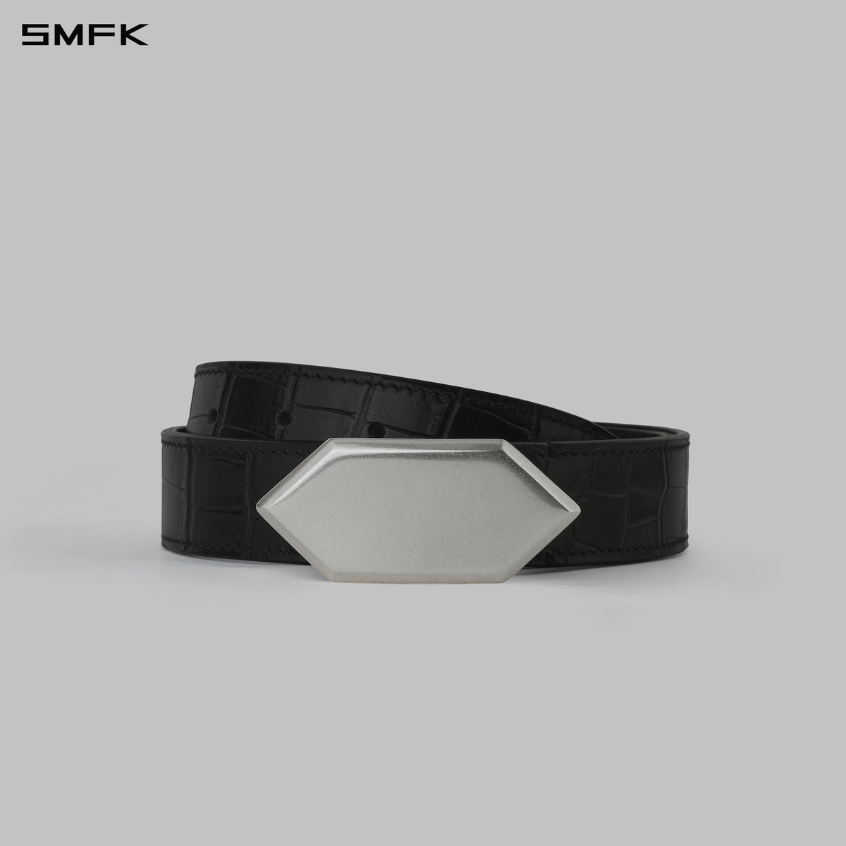 CRYSTAL LEATHER BELT/ COW LEATHER/U CROC BLACK