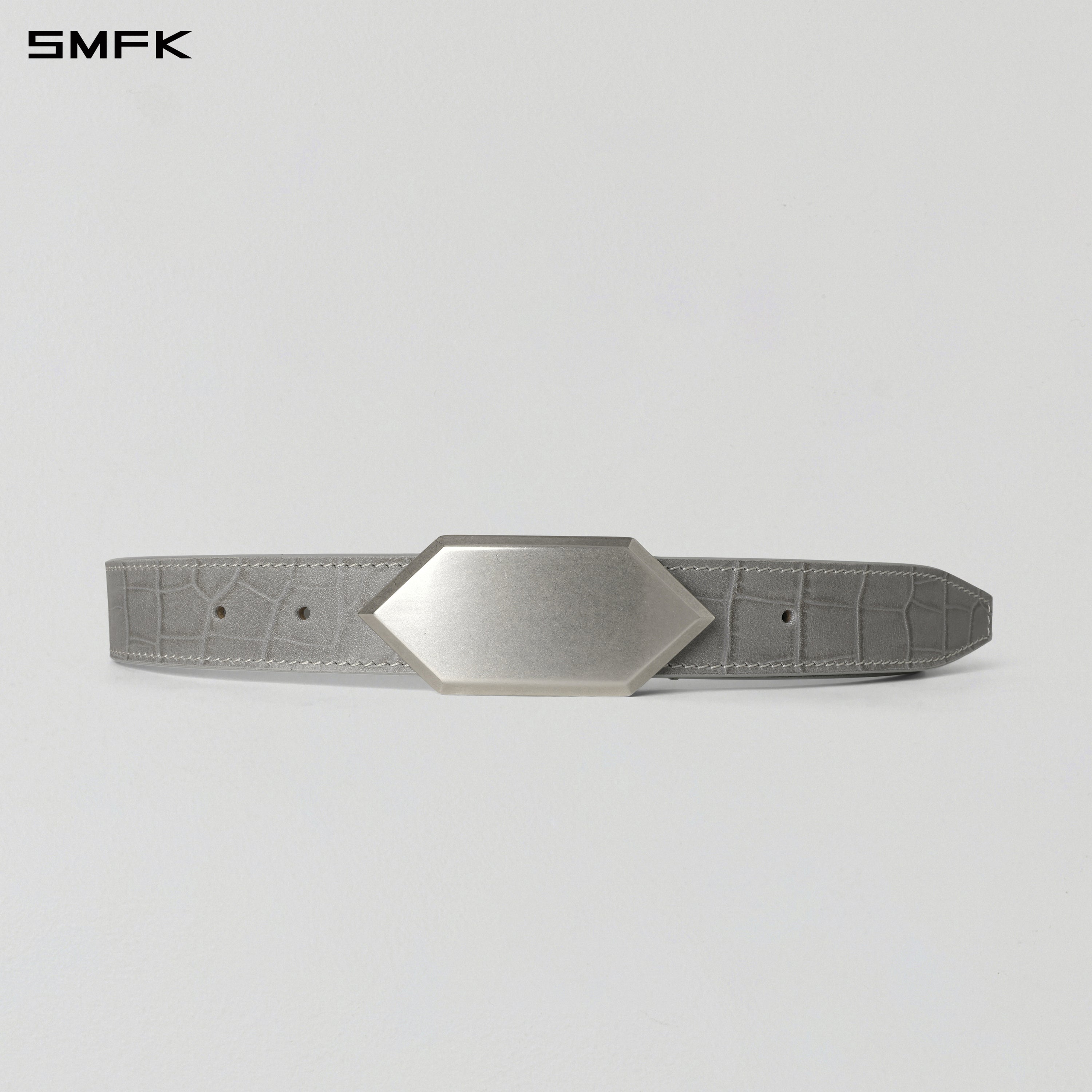 CRYSTAL LEATHER BELT/ COW LEATHER/U CROC GREY
