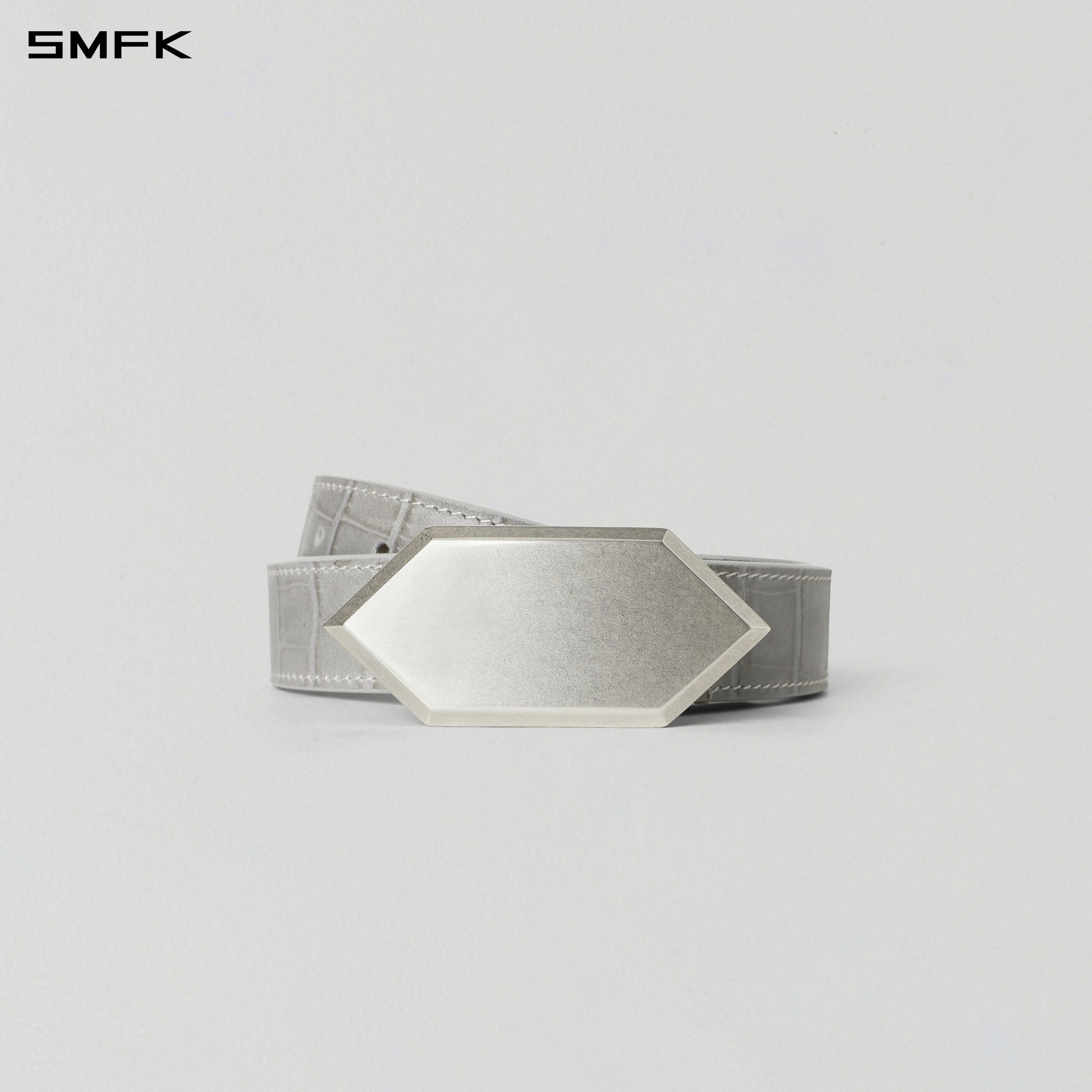 CRYSTAL LEATHER BELT/ COW LEATHER/U CROC GREY
