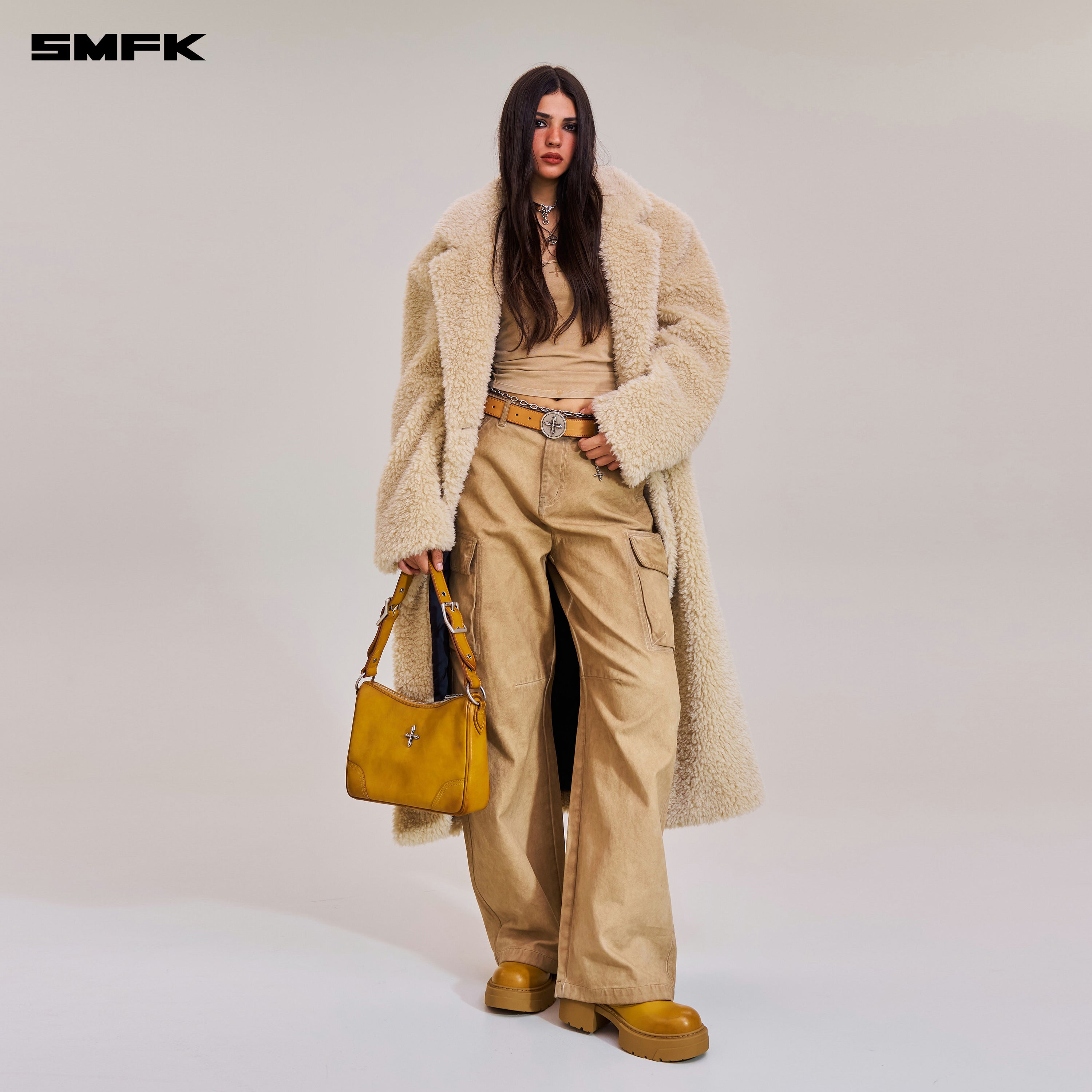 クロススタチューホーボーウールワイドコートデザートカラー