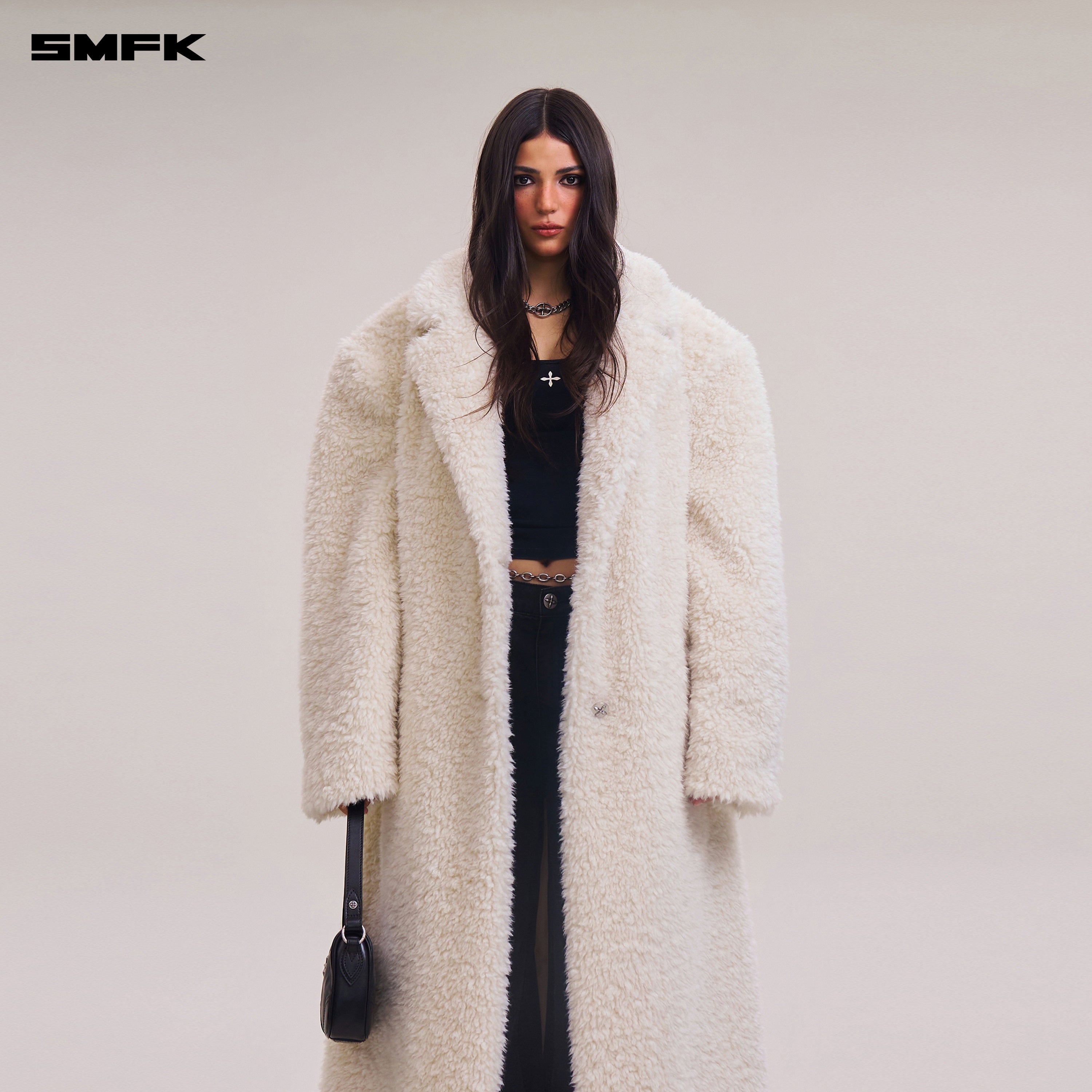 クロススタチューホーボーウールワイドコートウールホワイト