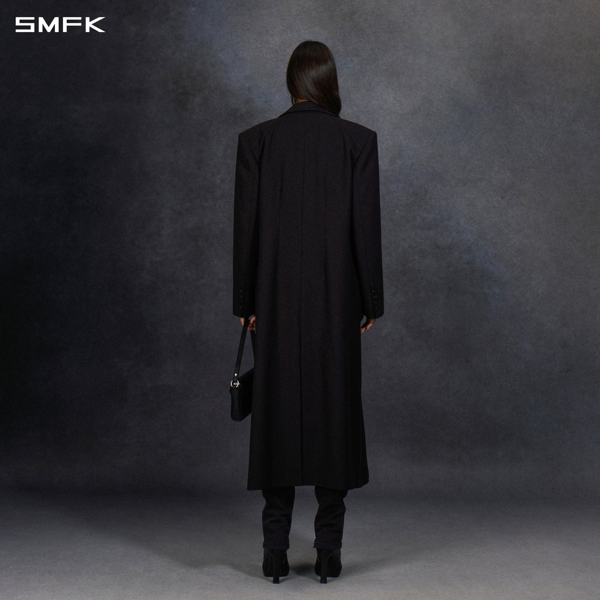 PERMANENT LOOSE DOUBLE BREASTED COAT/POLYESTER +VISCOSE +WOOL MIDNIGHT BLACK