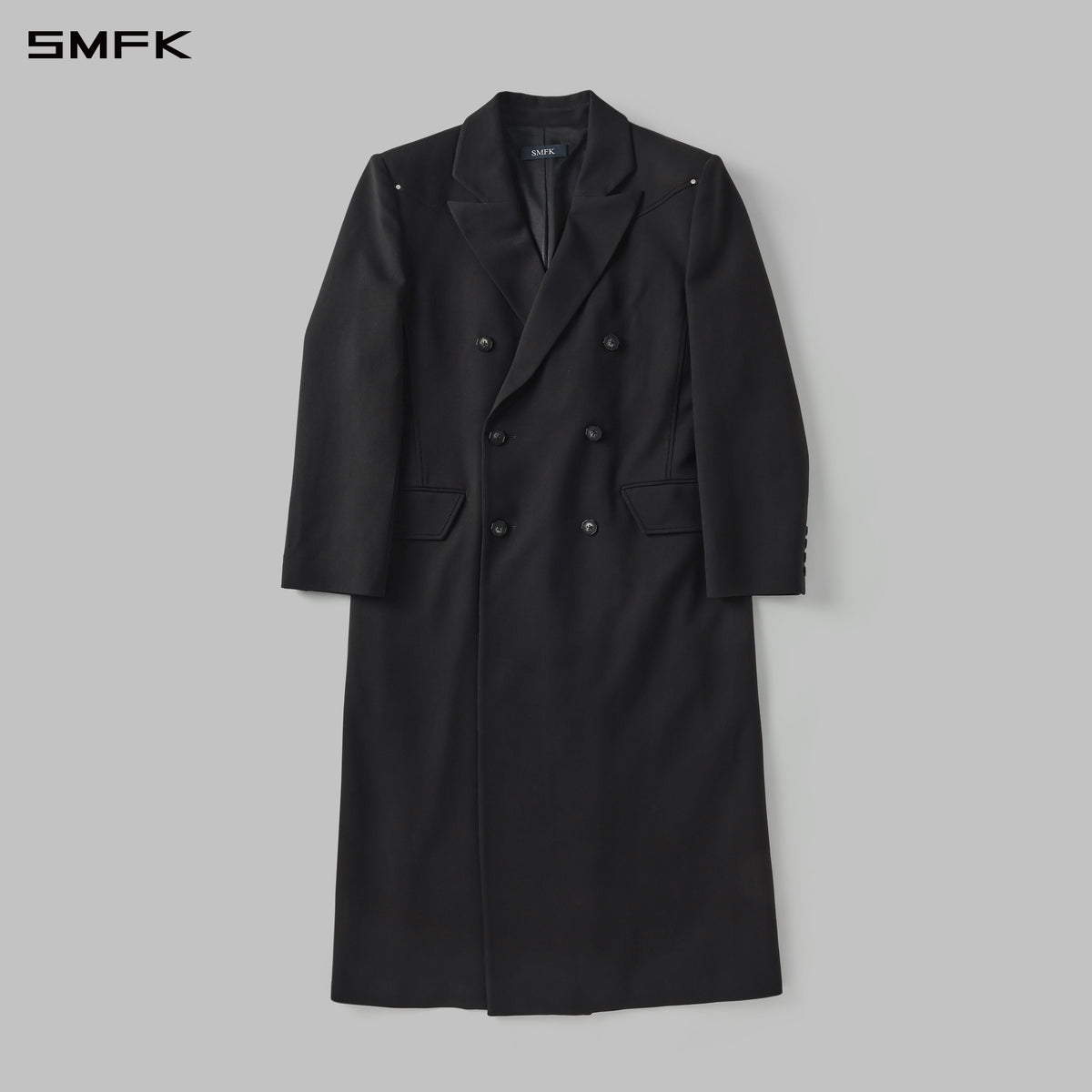 PERMANENT LOOSE DOUBLE BREASTED COAT/POLYESTER +VISCOSE +WOOL MIDNIGHT BLACK
