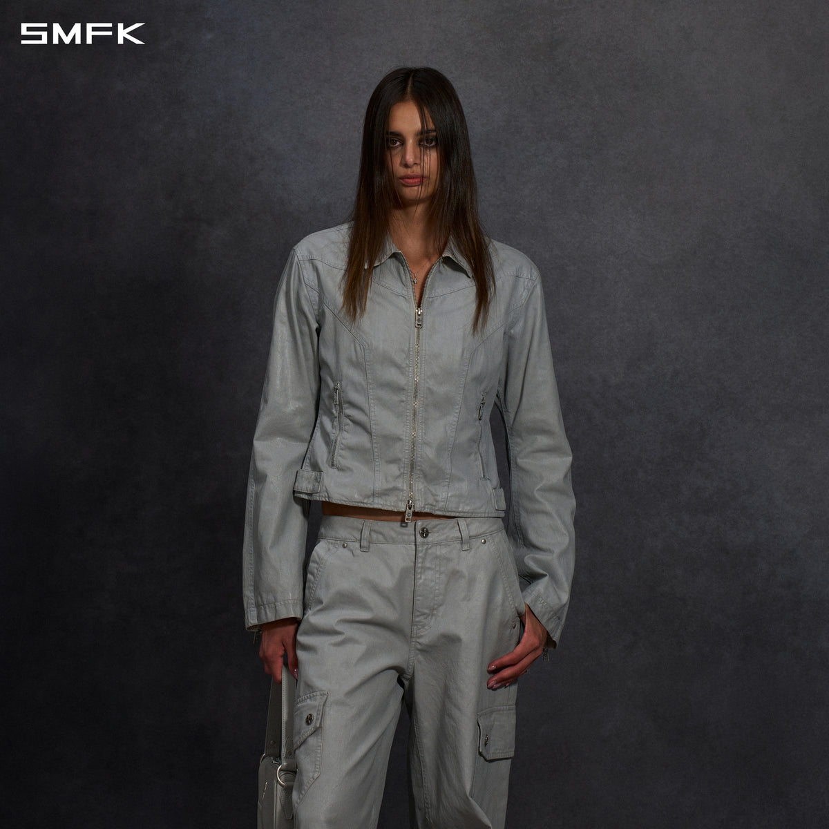 MYTH AEOLUS SYMMETRY WAX SLIM CARGO JACKET /WAX COTTON CLOUD GREY