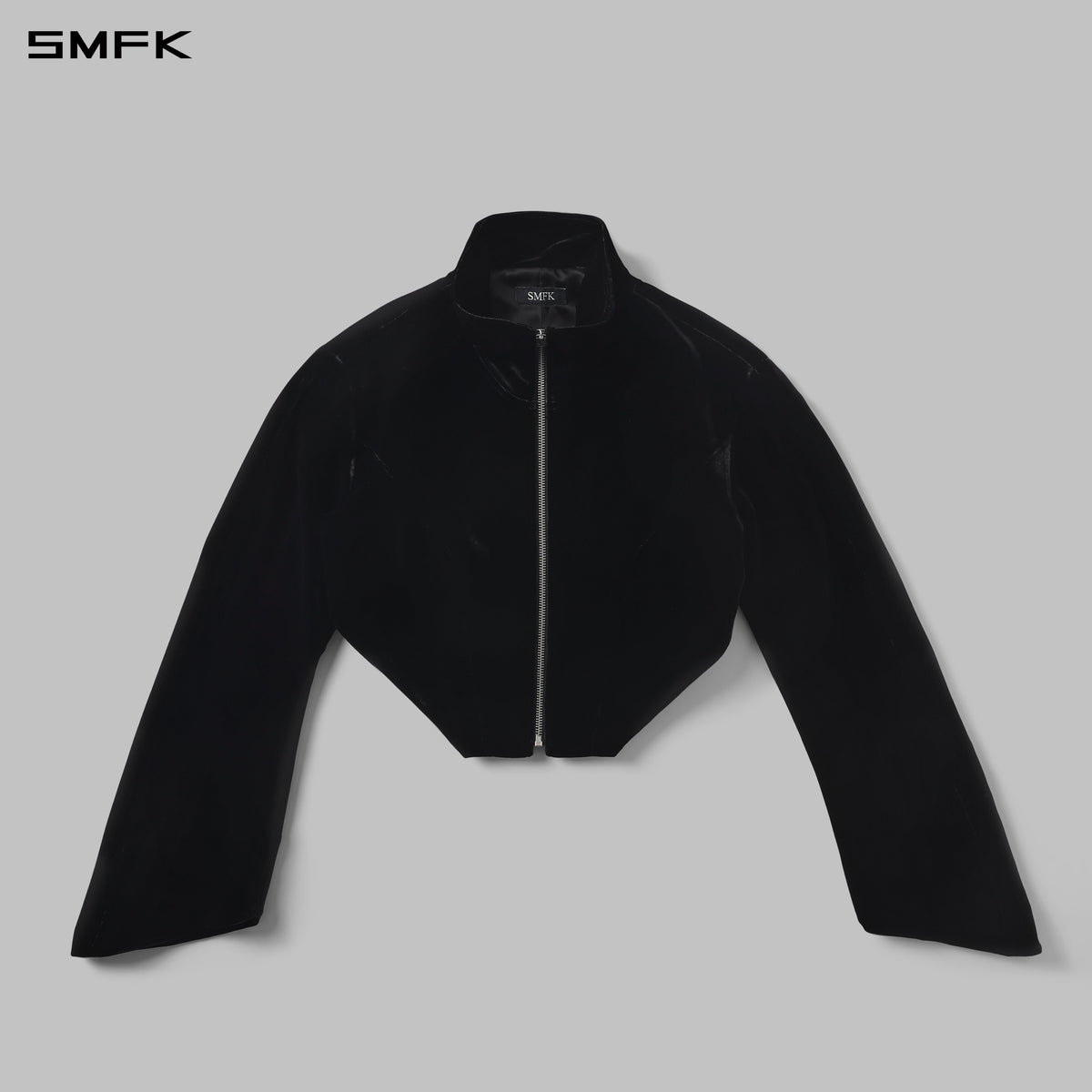 풍선 대칭 컷 벨벳 재킷 / 뽕나무 실크 벨벳 블랙 벨벳