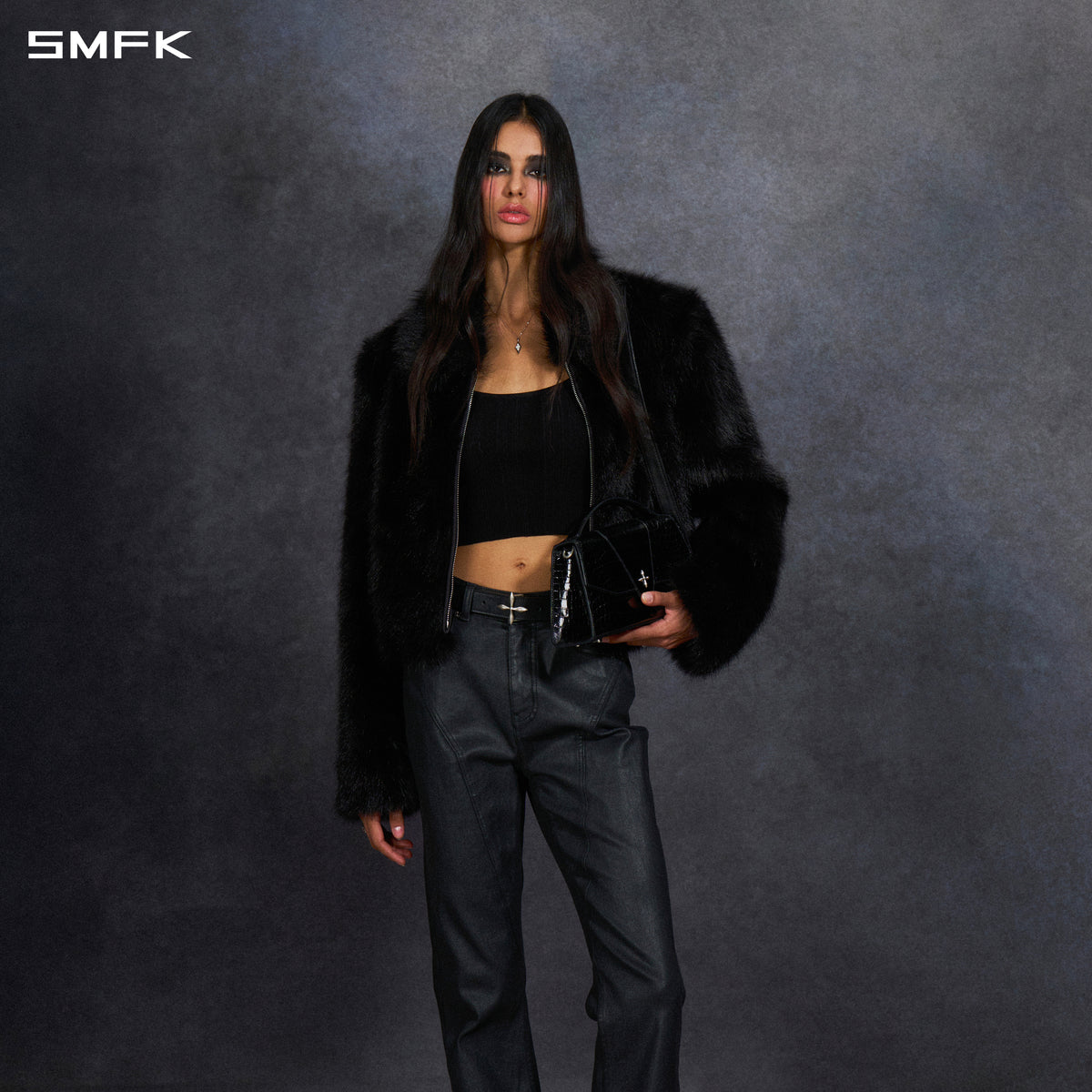 PERMANENT MUSE FAUX FUR SHORT JACKET/POLYESTER/W WILD BLACK