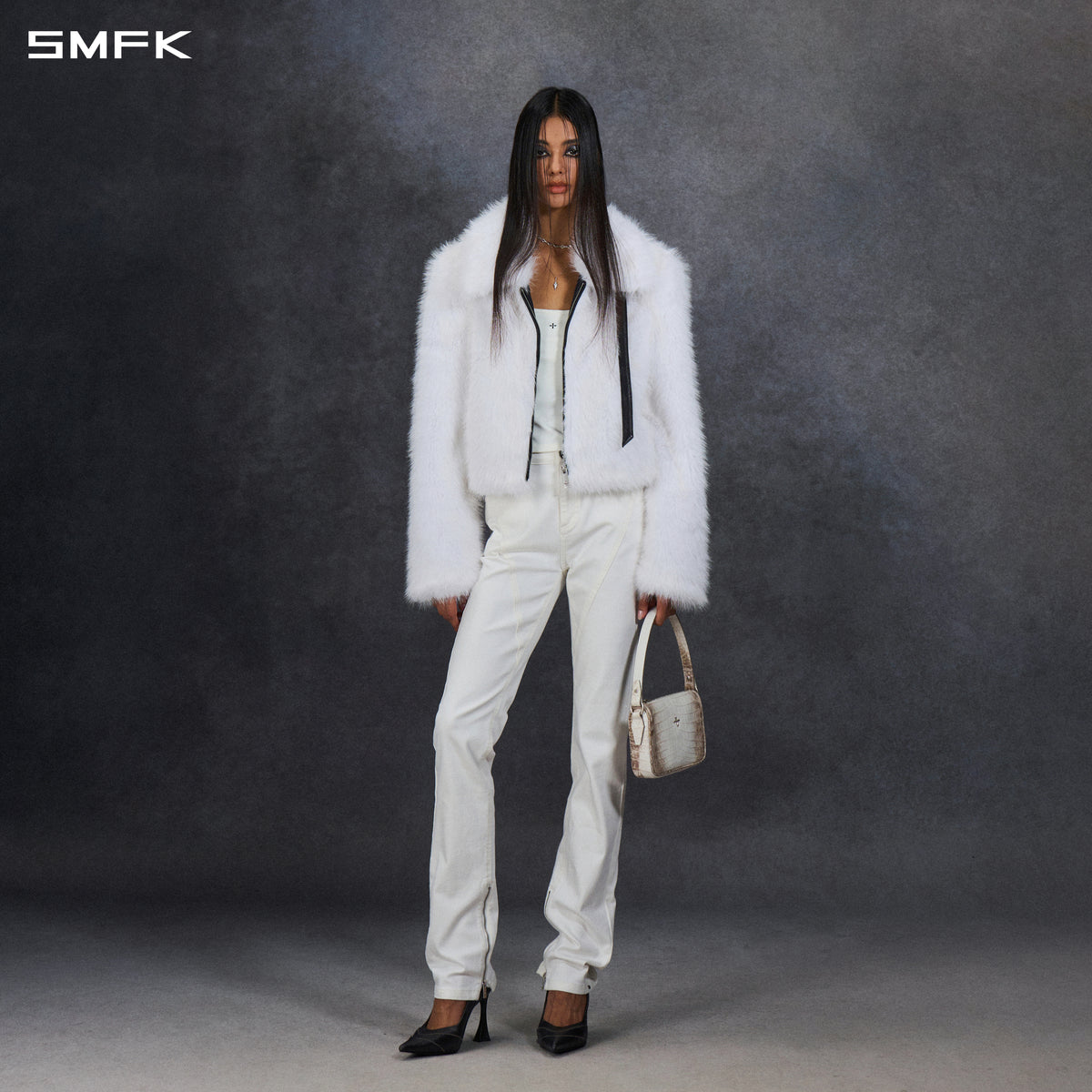 PERMANENT MUSE FAUX FUR SHORT JACKET/POLYESTER/W CLOUD WHITE