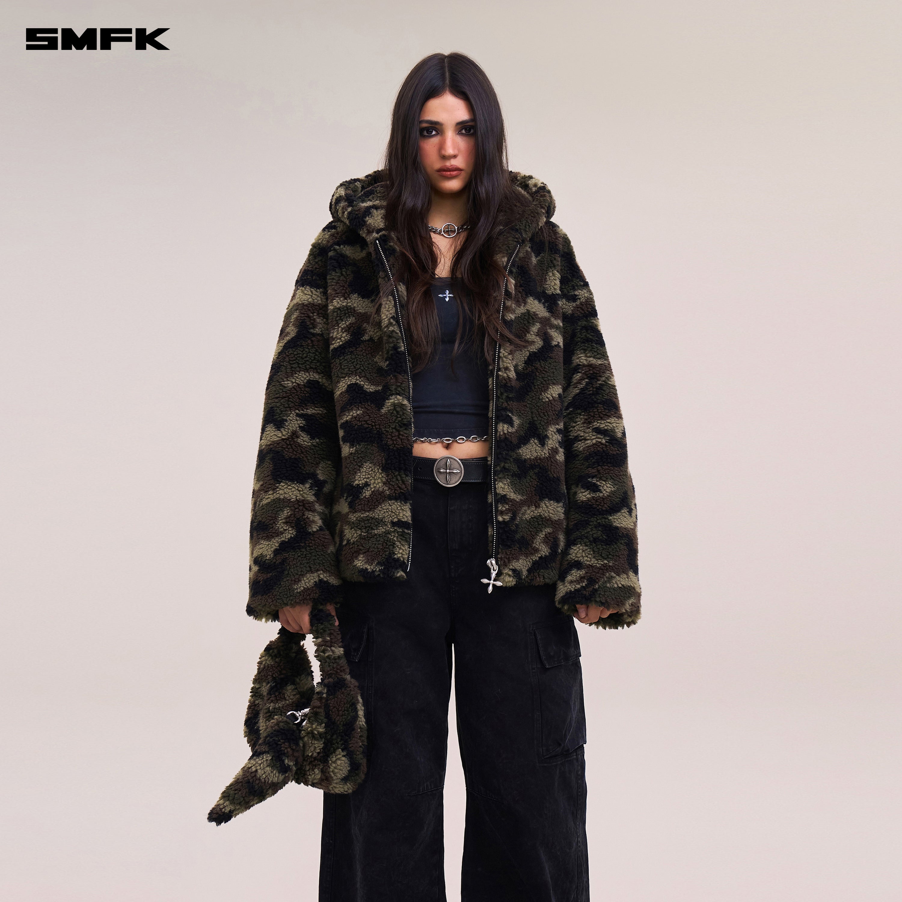 クロススタチューホーボーウールジャカードカモフラージュワイドボディパーカーランドカモフラージュ