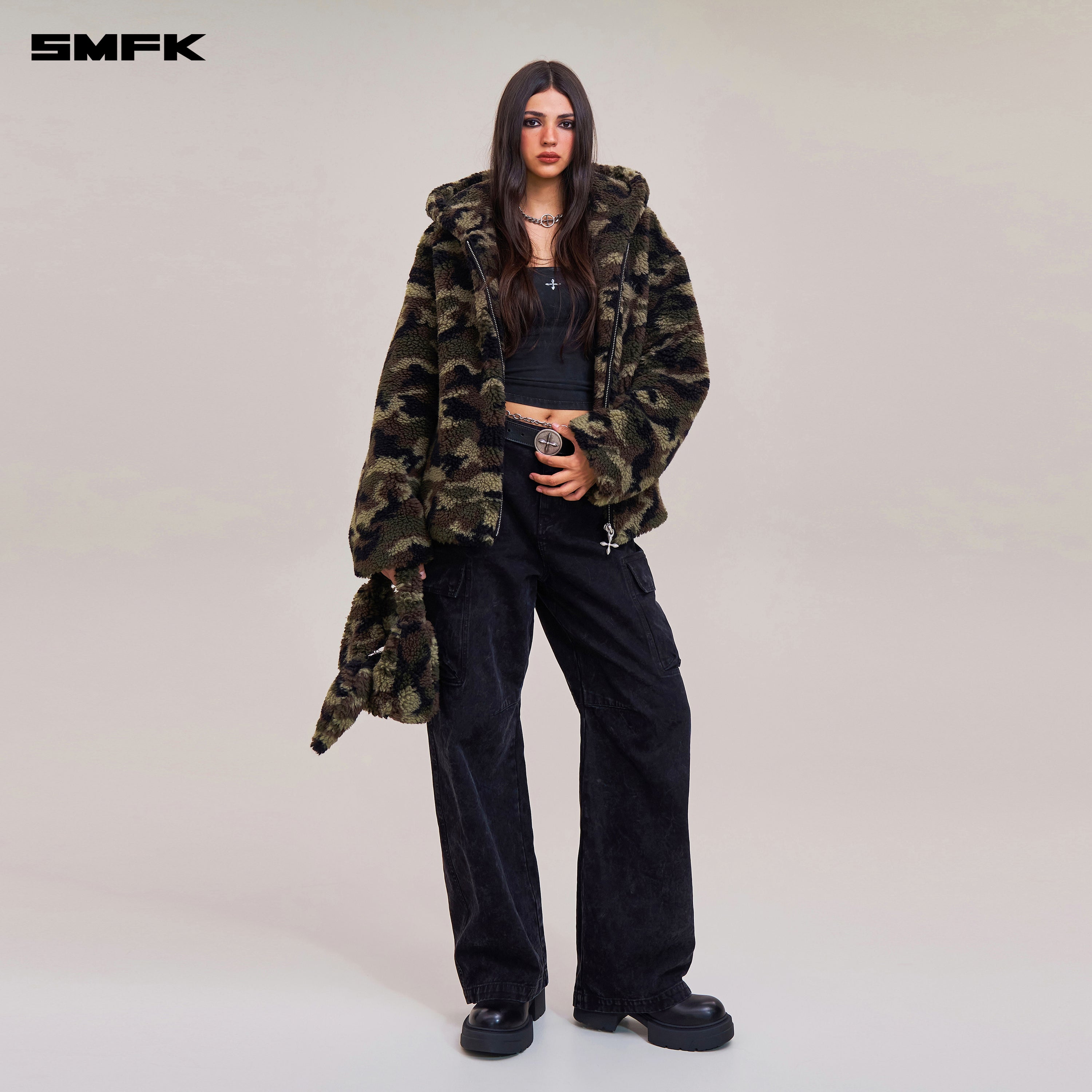 クロススタチューホーボーウールジャカードカモフラージュワイドボディパーカーランドカモフラージュ