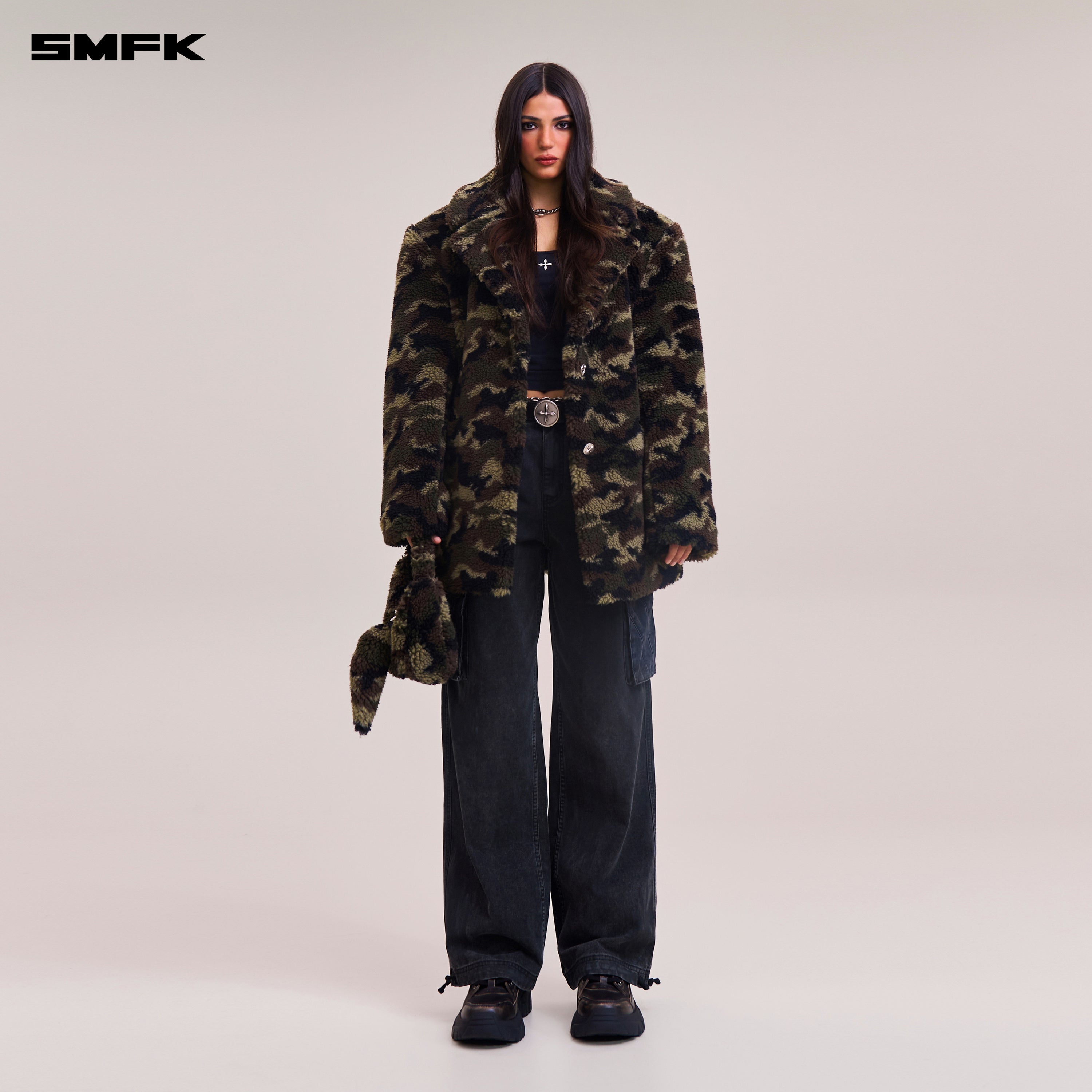 十字架像さまようウールジャカード迷彩ワイドレッグスーツ陸上迷彩