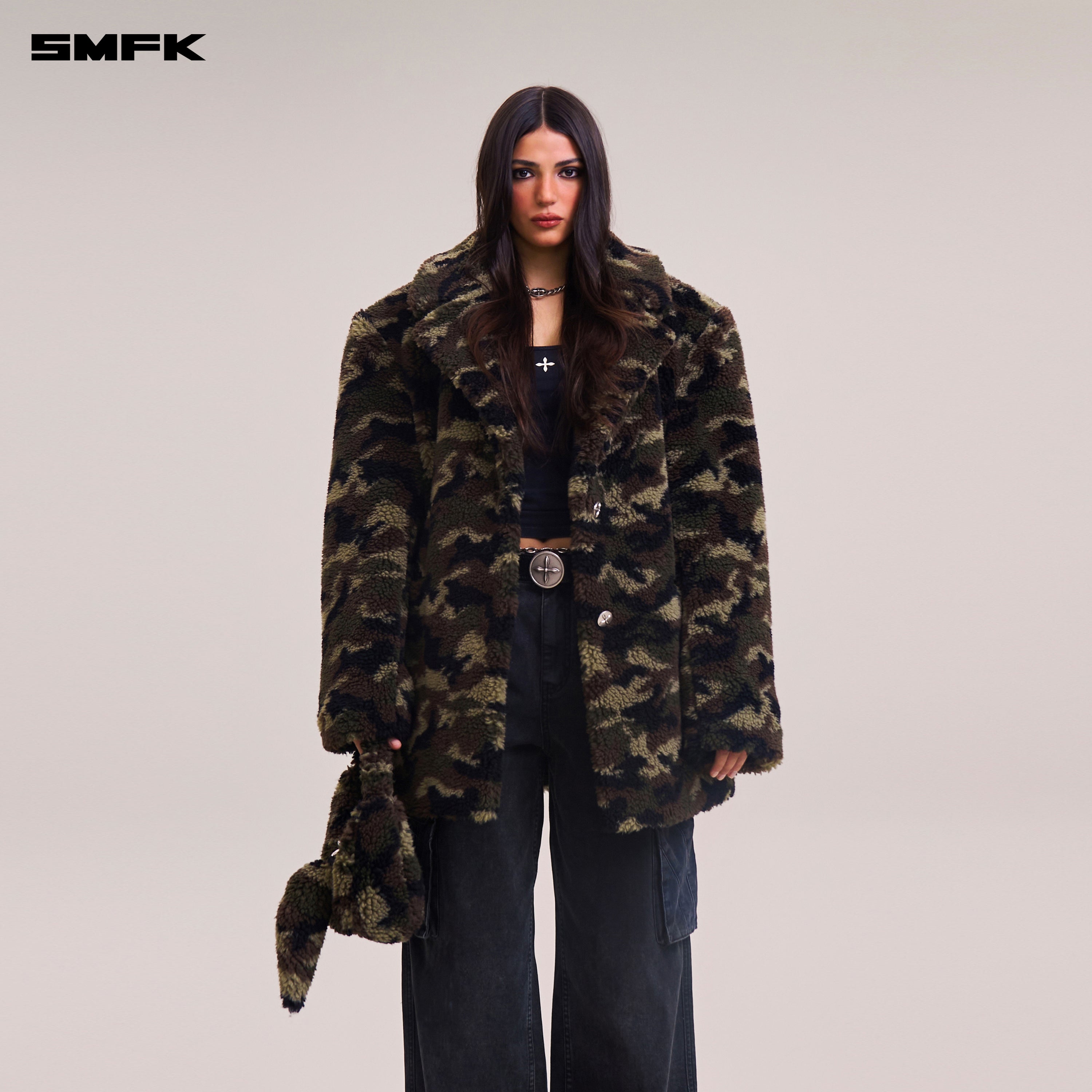 十字架像さまようウールジャカード迷彩ワイドレッグスーツ陸上迷彩