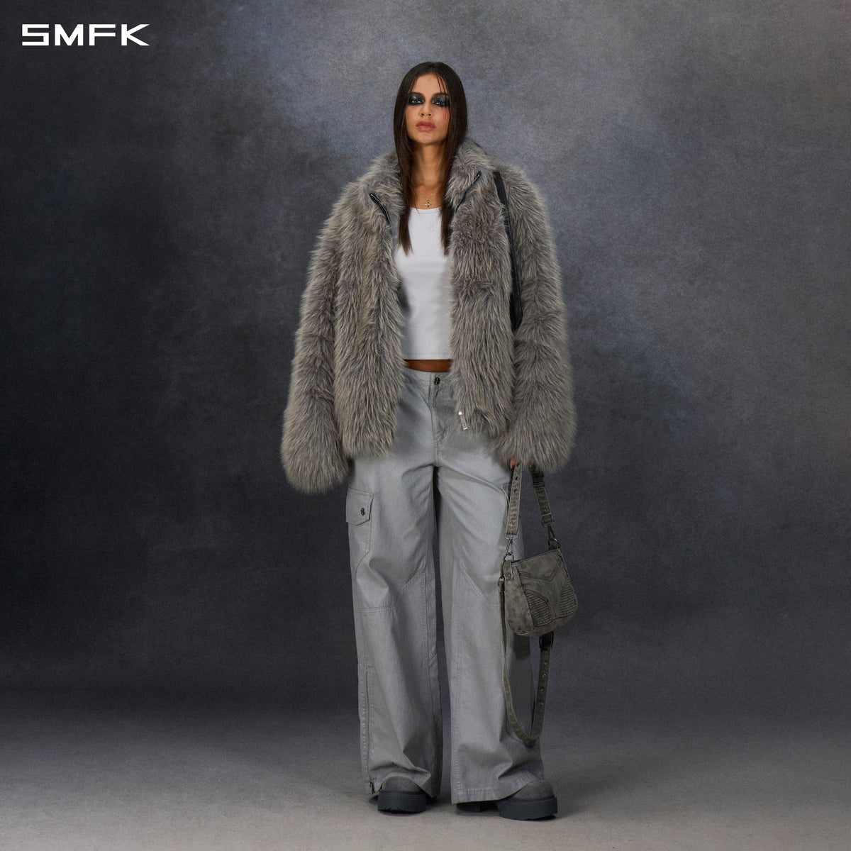 PERMANENT MUSE FAUX FUR LOOSE JACKET/POLYESTER/U STORM GREY