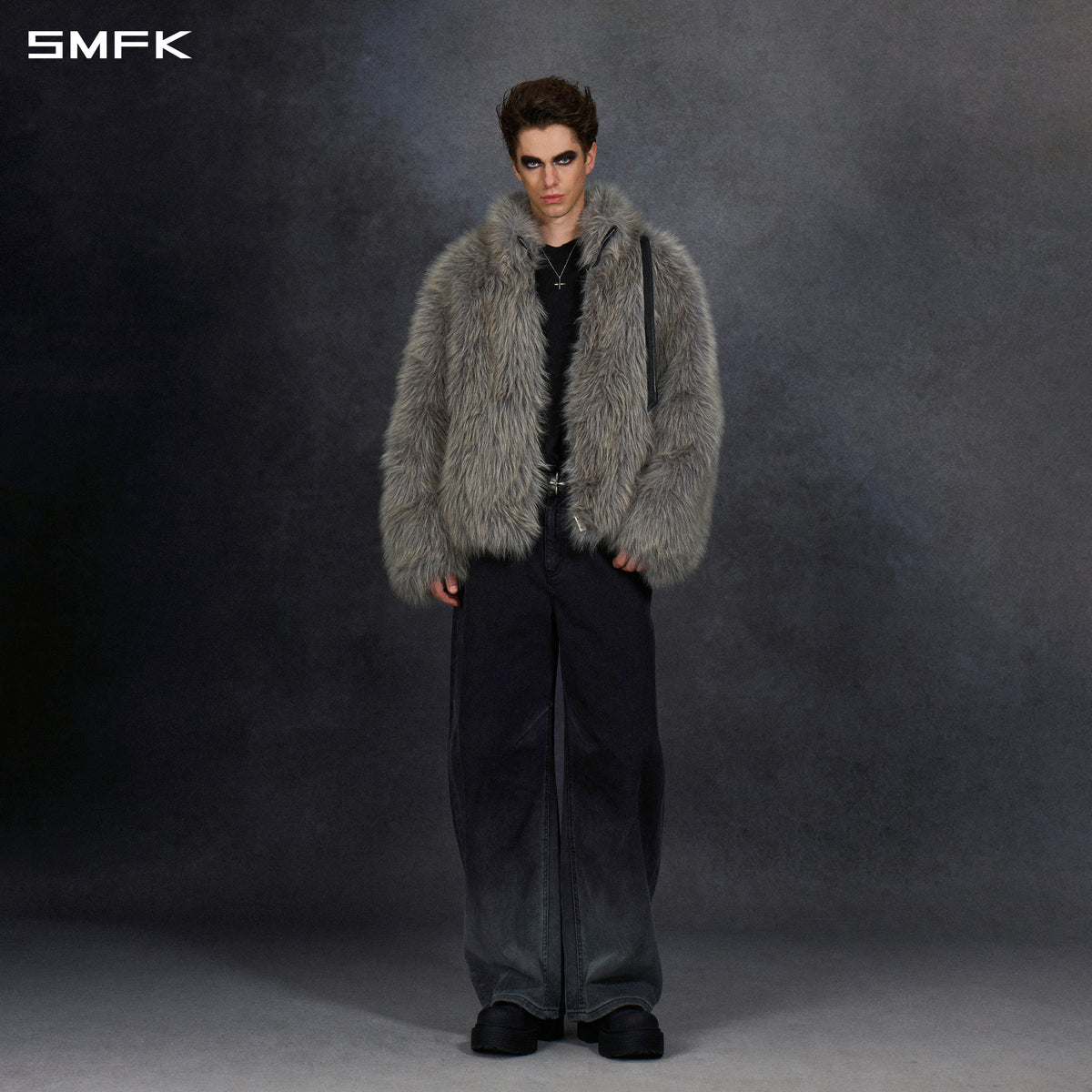 PERMANENT MUSE FAUX FUR LOOSE JACKET/POLYESTER/U STORM GREY