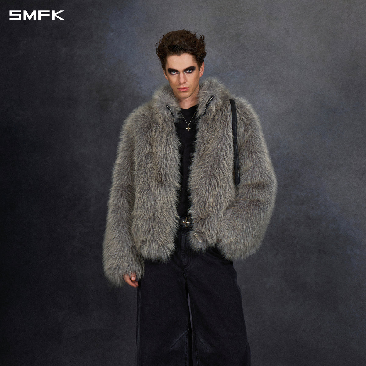 PERMANENT MUSE FAUX FUR LOOSE JACKET/POLYESTER/U STORM GREY