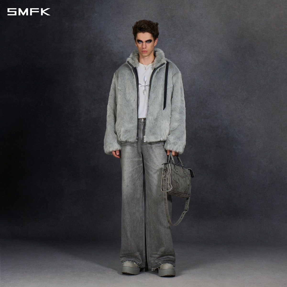 PERMANENT MUSE FAUX FUR LOOSE JACKET/ACRYLIC/U GLACIER GREY