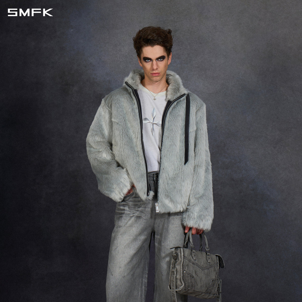 PERMANENT MUSE FAUX FUR LOOSE JACKET/ACRYLIC/U GLACIER GREY