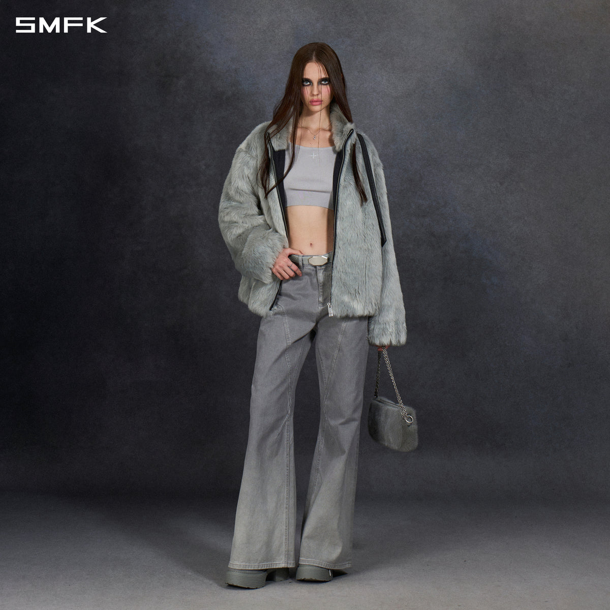 PERMANENT MUSE FAUX FUR LOOSE JACKET/ACRYLIC/U GLACIER GREY