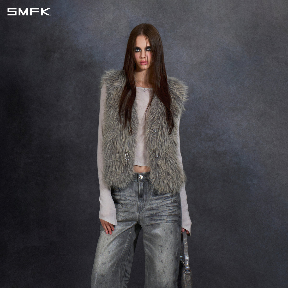 PERMANENT MUSE FAUX FUR VEST/POLYESTER/U STORM GREY