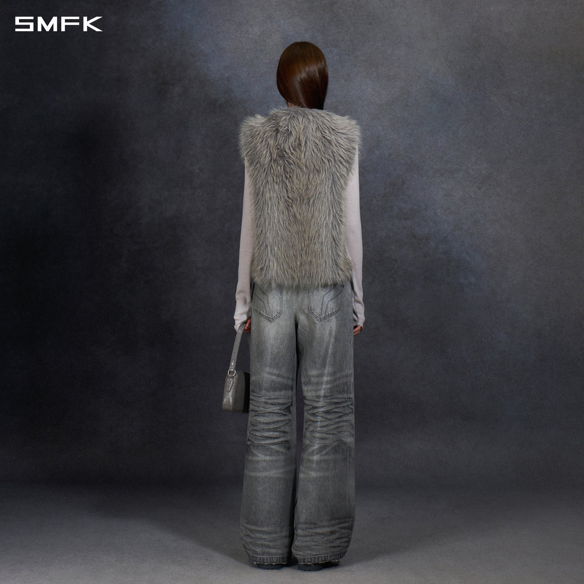 PERMANENT MUSE FAUX FUR VEST/POLYESTER/U STORM GREY