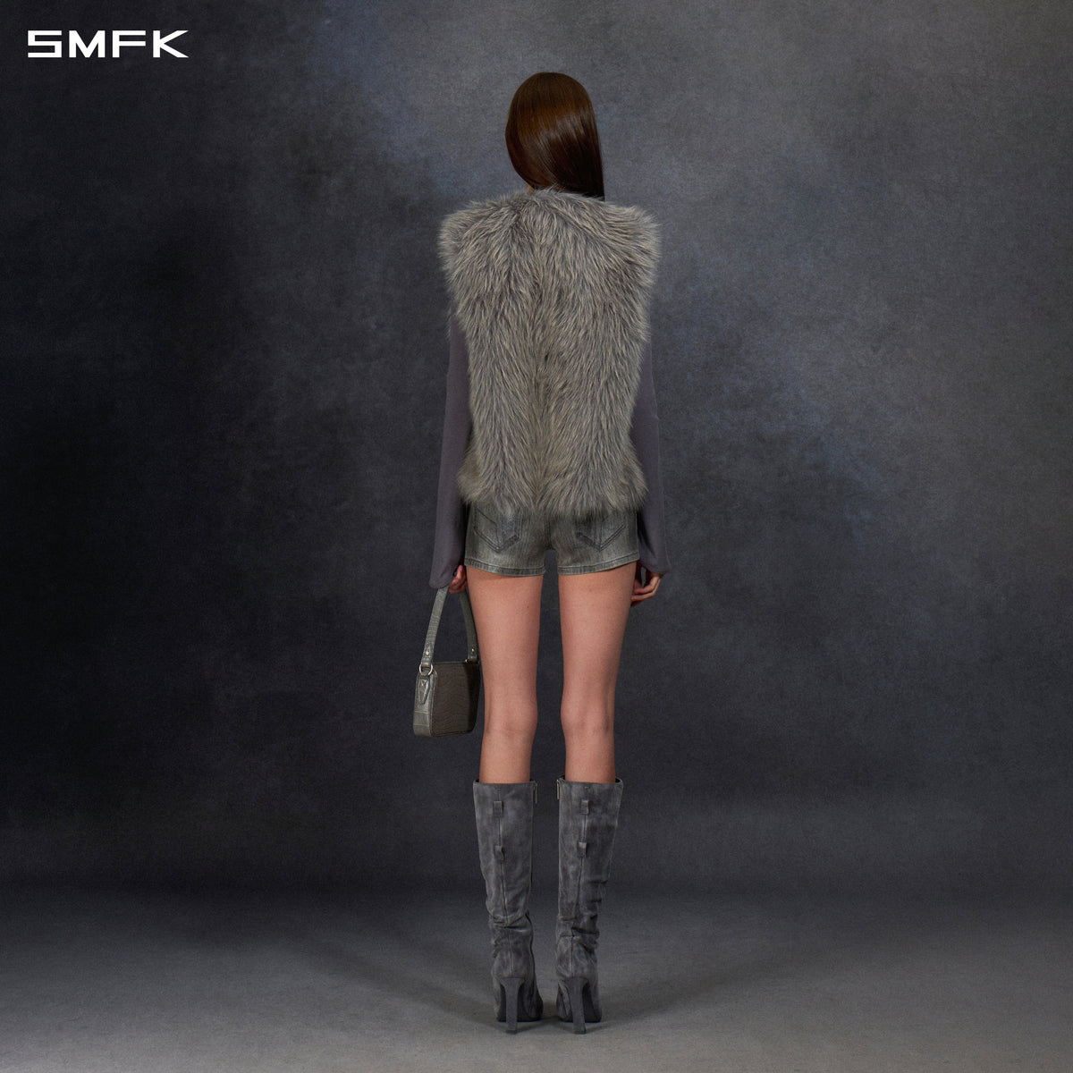 PERMANENT MUSE FAUX FUR VEST/POLYESTER/U STORM GREY