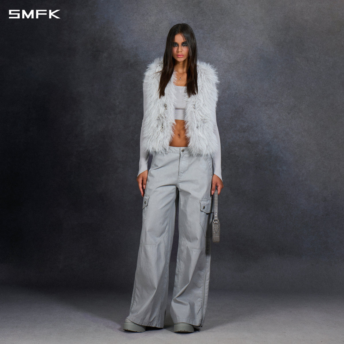 PERMANENT MUSE FAUX FUR VEST/POLYESTER/U GLACIER GREY