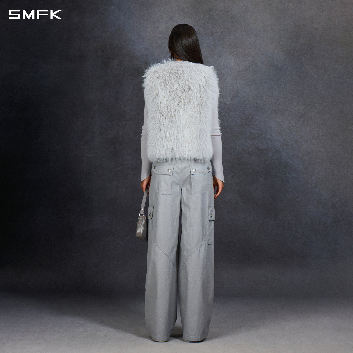 PERMANENT MUSE FAUX FUR VEST/POLYESTER/U GLACIER GREY