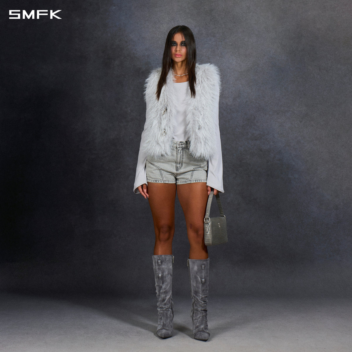 PERMANENT MUSE FAUX FUR VEST/POLYESTER/U GLACIER GREY