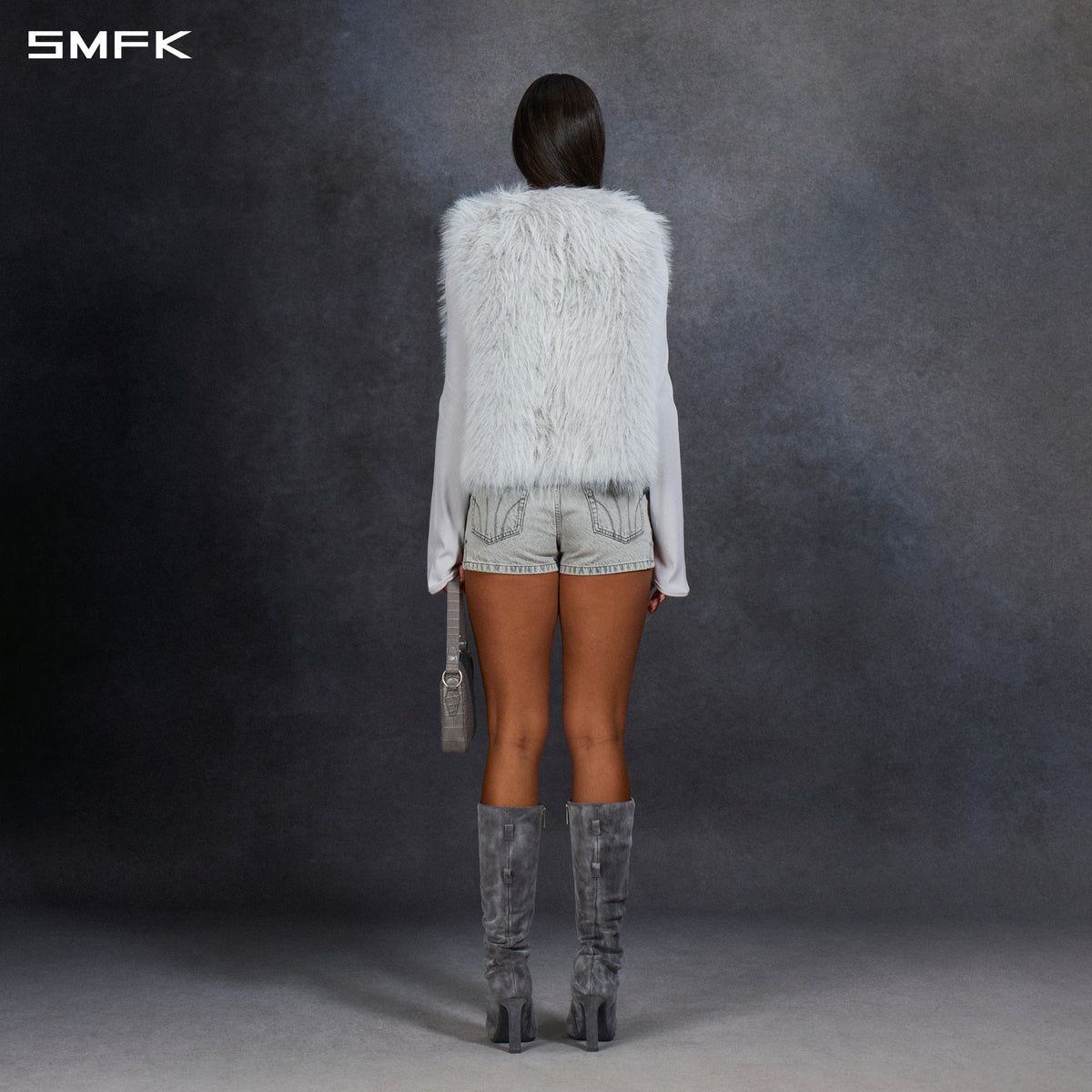 PERMANENT MUSE FAUX FUR VEST/POLYESTER/U GLACIER GREY
