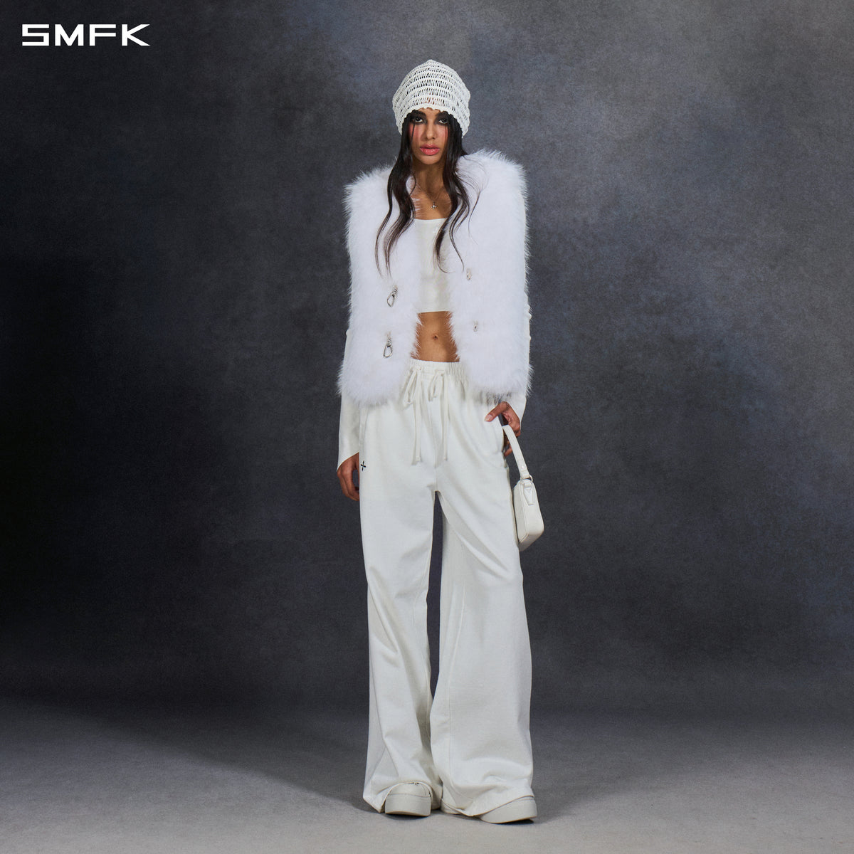 PERMANENT MUSE FAUX FUR VEST/POLYESTER/U CLOUD WHITE