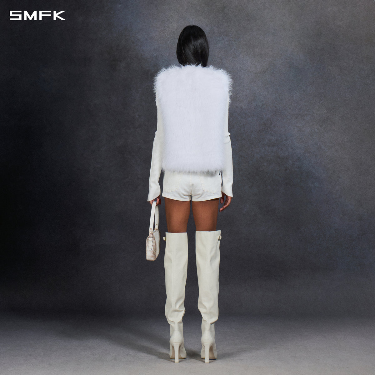 PERMANENT MUSE FAUX FUR VEST/POLYESTER/U CLOUD WHITE