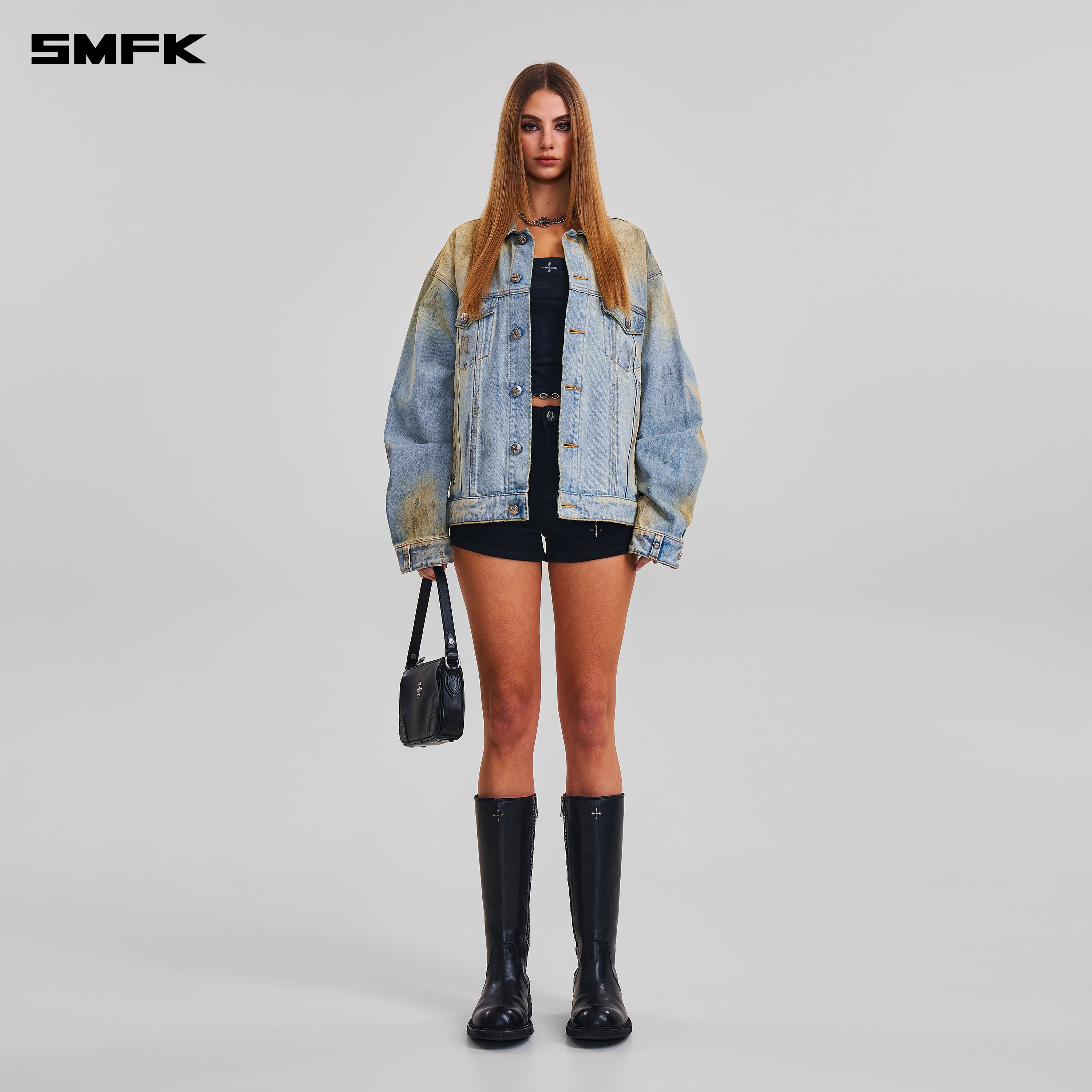 COMPASS MODE WASTELAND LOOSE DENIM JACKET LAKE BLUE