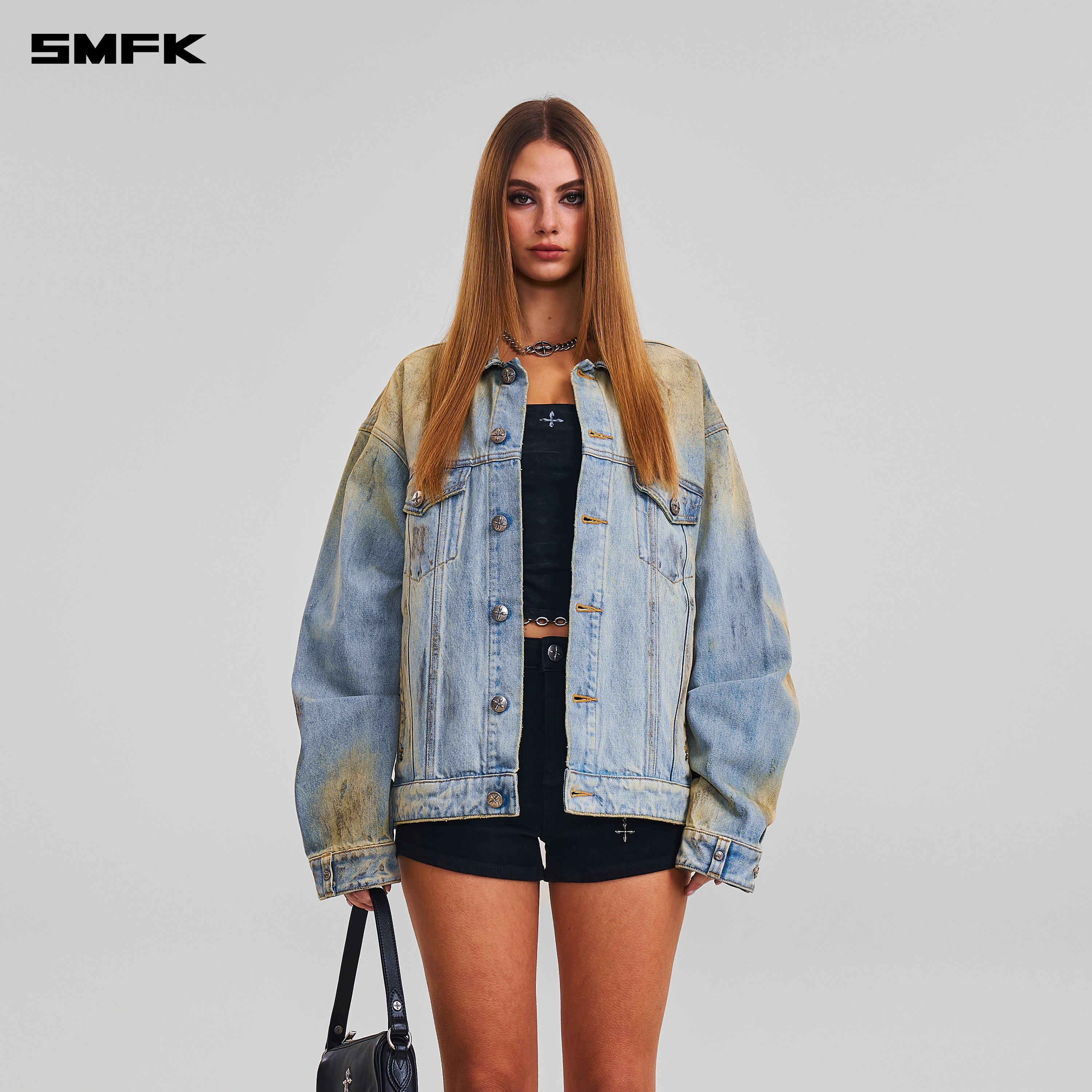 COMPASS MODE WASTELAND LOOSE DENIM JACKET LAKE BLUE