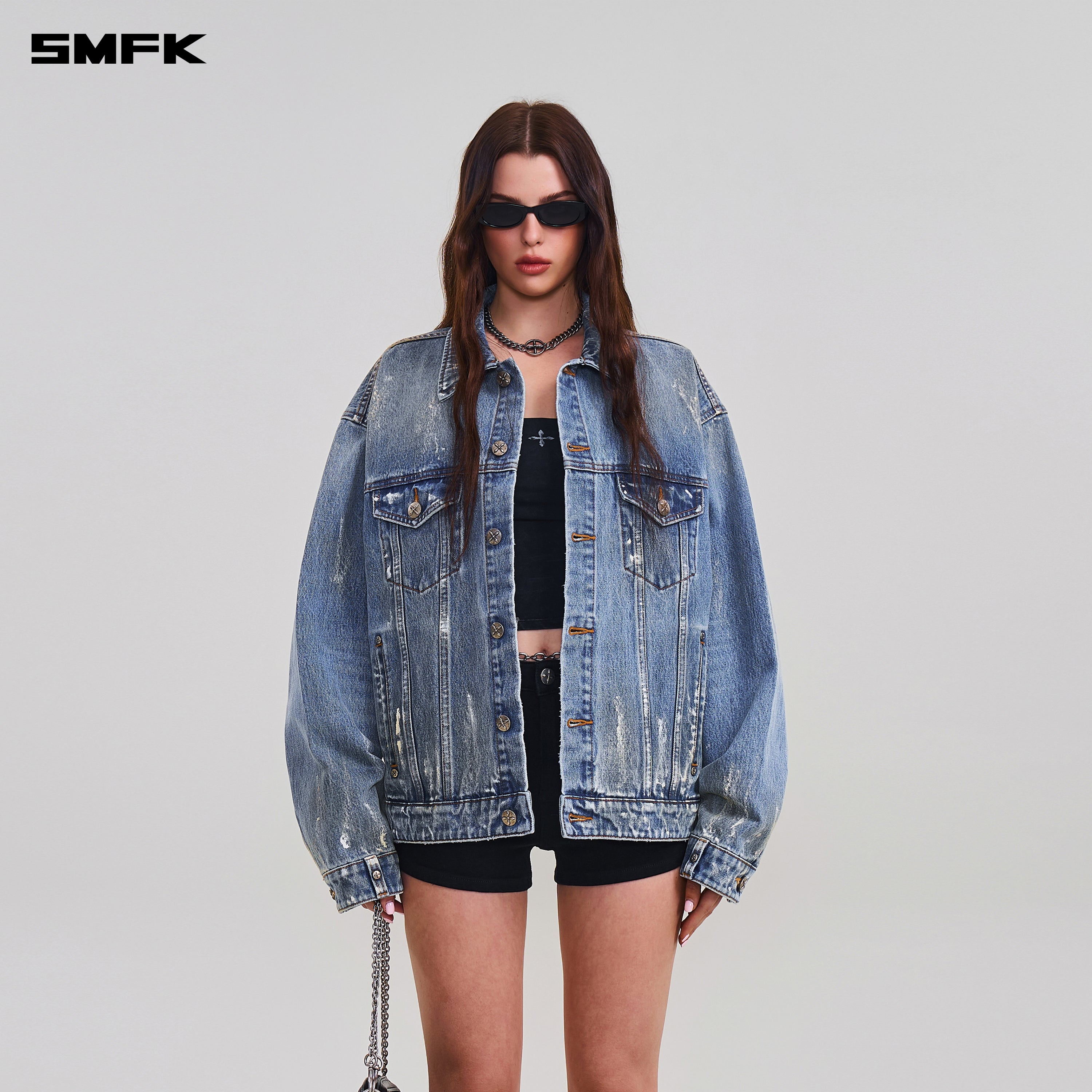 COMPASS MODE TIDE LOOSE DENIM JACKET MARINE BLUE