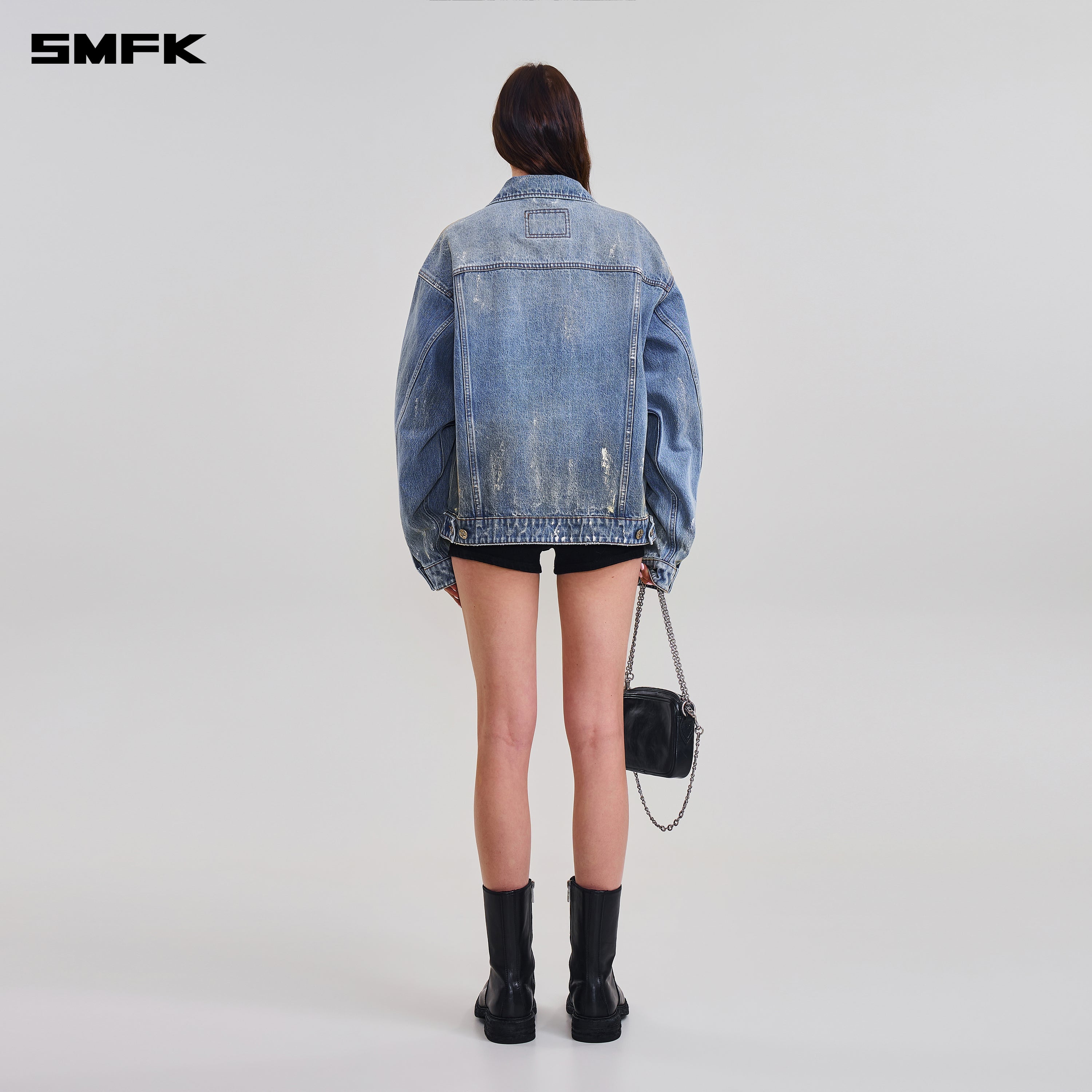 COMPASS MODE TIDE LOOSE DENIM JACKET MARINE BLUE